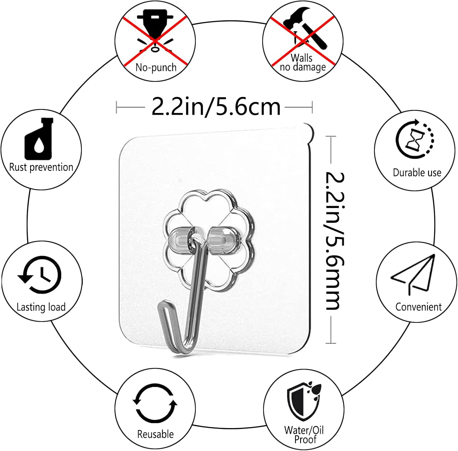 30-Pack Strong Adhesive Wall Hooks for Hanging Heavy Duty, Self Adhesive Towel Coat Hat Hook Bathroom Shower Organizer for Wall,Door,Closet Hanging Hooks, No Drilling (Transparent) image number 5