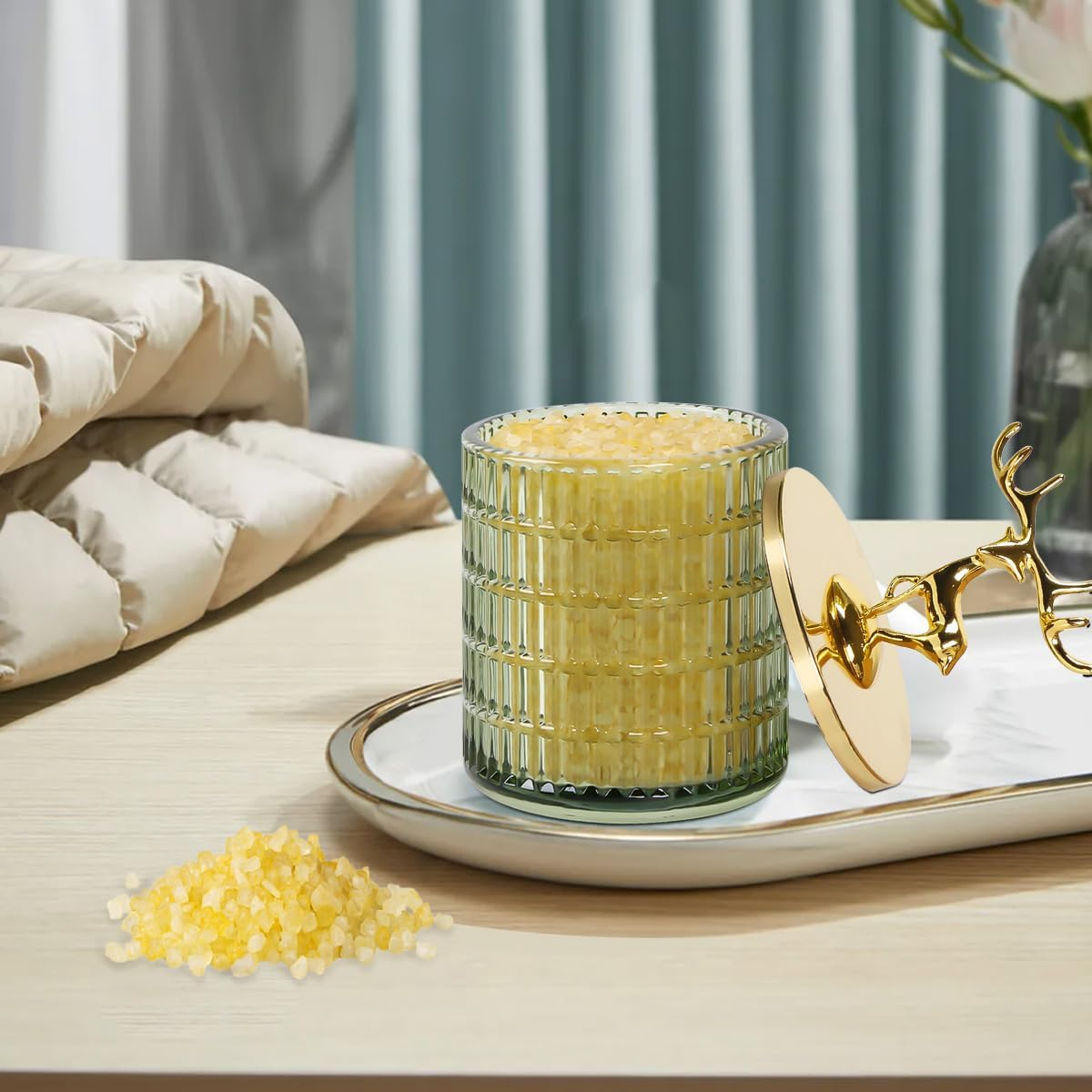 Tonxus Glass Apothecary Jars with Lid, Green Qtip Holder for Bathroom Decor, Bathroom Canisters Storage Organizer for Cotton Swabs, Balls, Pads, Floss Picks, Candy, Jewelry - Pink A image number 5