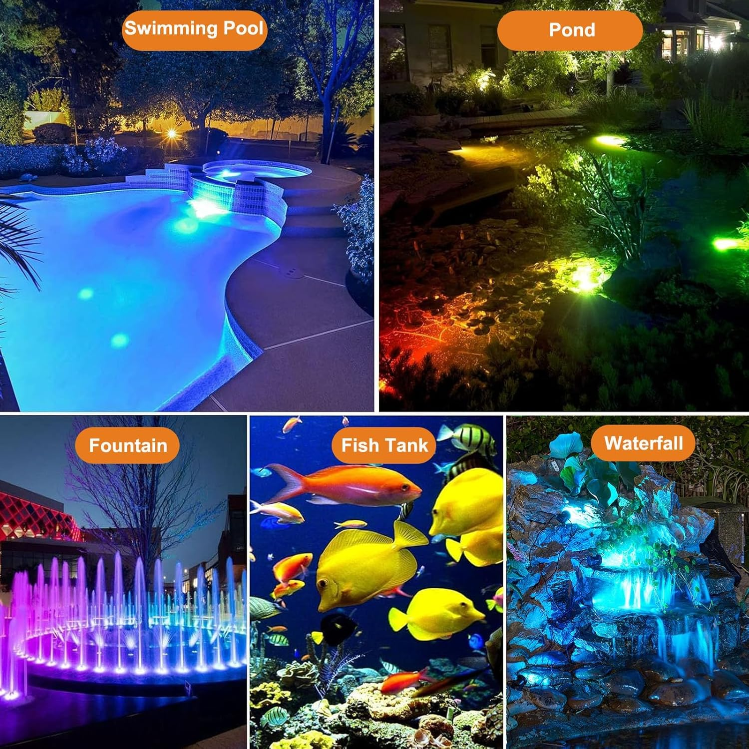 Solar Pond Lights, RGB Color Changing LED Underwater Lights with 2 Modes, Solar Submersible Fountain Lights IP68 Waterproof, Landscape Spotlights for Ganden Pond Waterfall Fountain Pool (2 in 1)