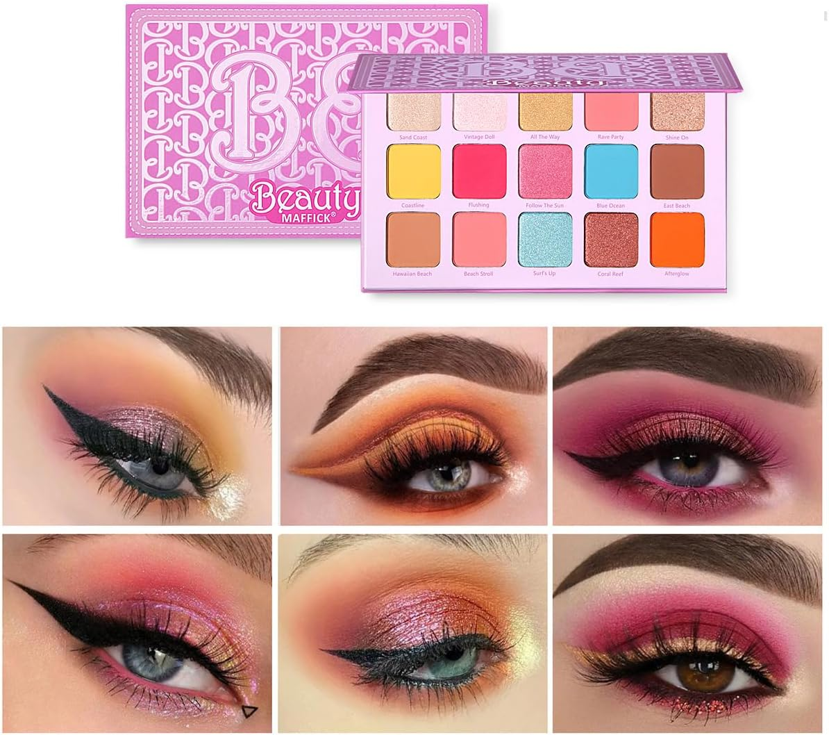 MAFFICK 15-Color Eyeshadow Palette- Matte & Shimmery Eyeshadow for High-Definition Eye Makeup: Waterproof, Sweat Resistant, & Long-Lasting (01) image number 6