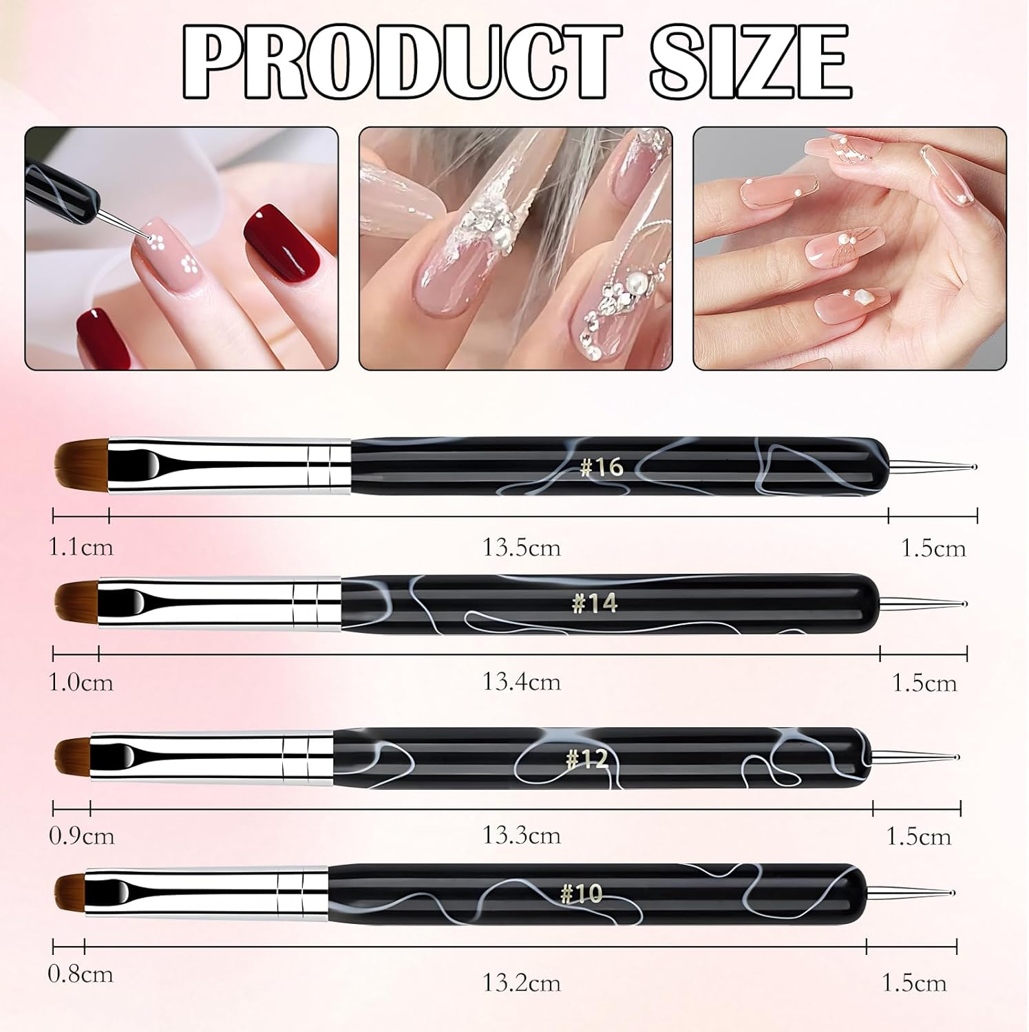 4Pcs French Manicure Brush Set in Four Sizes, Ergonomic Art Supplies Personalization Nail Design Tools, Suitable for Professional Nail Technicians & Novices image number 1