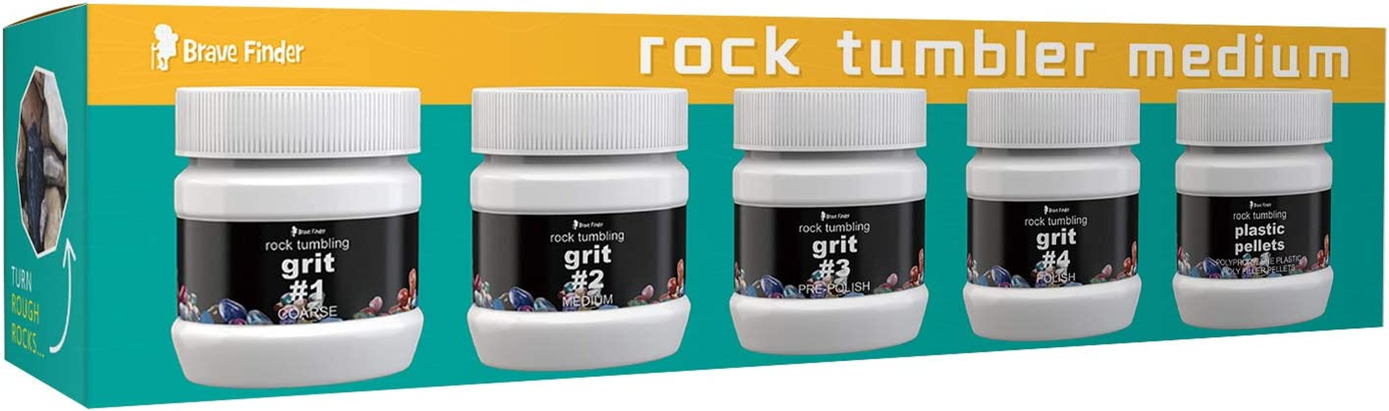 CAPKIT Rock Tumbler Refill Grit Media Kit, Stone Polisher (3.5 Pounds Polishing Grits + Poly Plastic Pellets), Compatible with Any Brand Tumbler, 5-Steps for Tumbling Stones image number 6