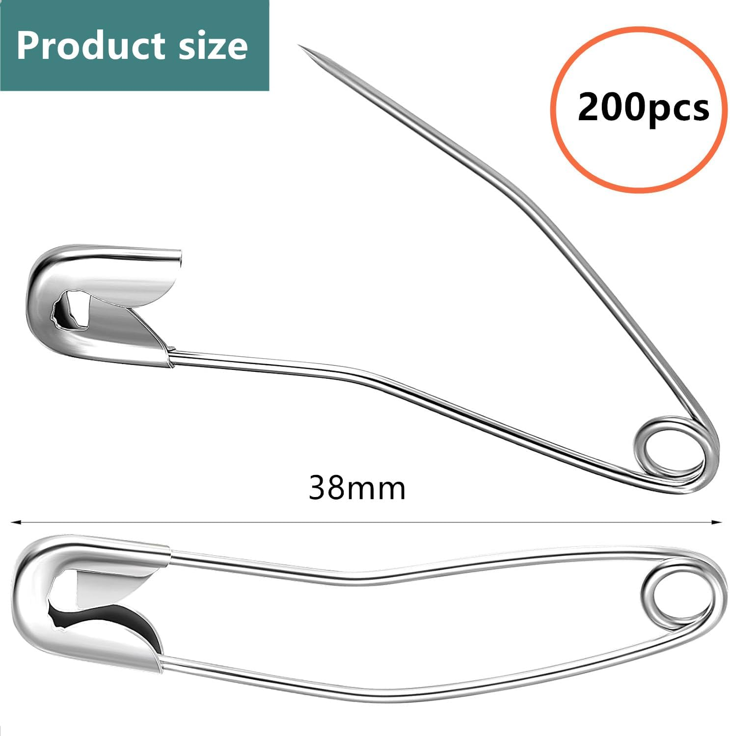 200 Pcs Curved Safety Pins, 1.5 Inch Bent Safety Pins Accessories for Crafting Quilting Knitting Sewing (Silver) image number 3