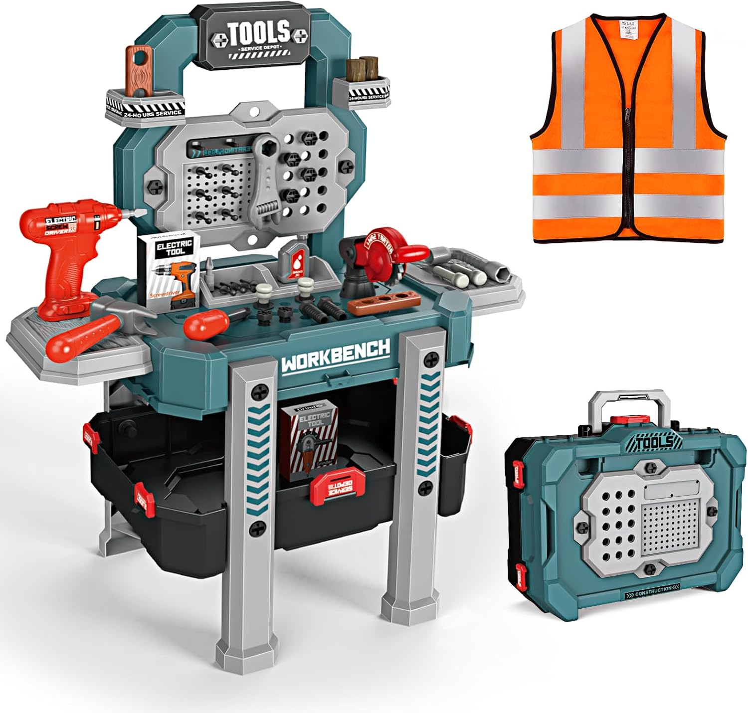 Deejoy Kids Tool Bench with Realistic Tools and Electric Drill, 79 Pcs Transformable Kids Tool Set with Clothes, Toddler Tool Bench Learning Boys & Girls Age 3-5 (Green)