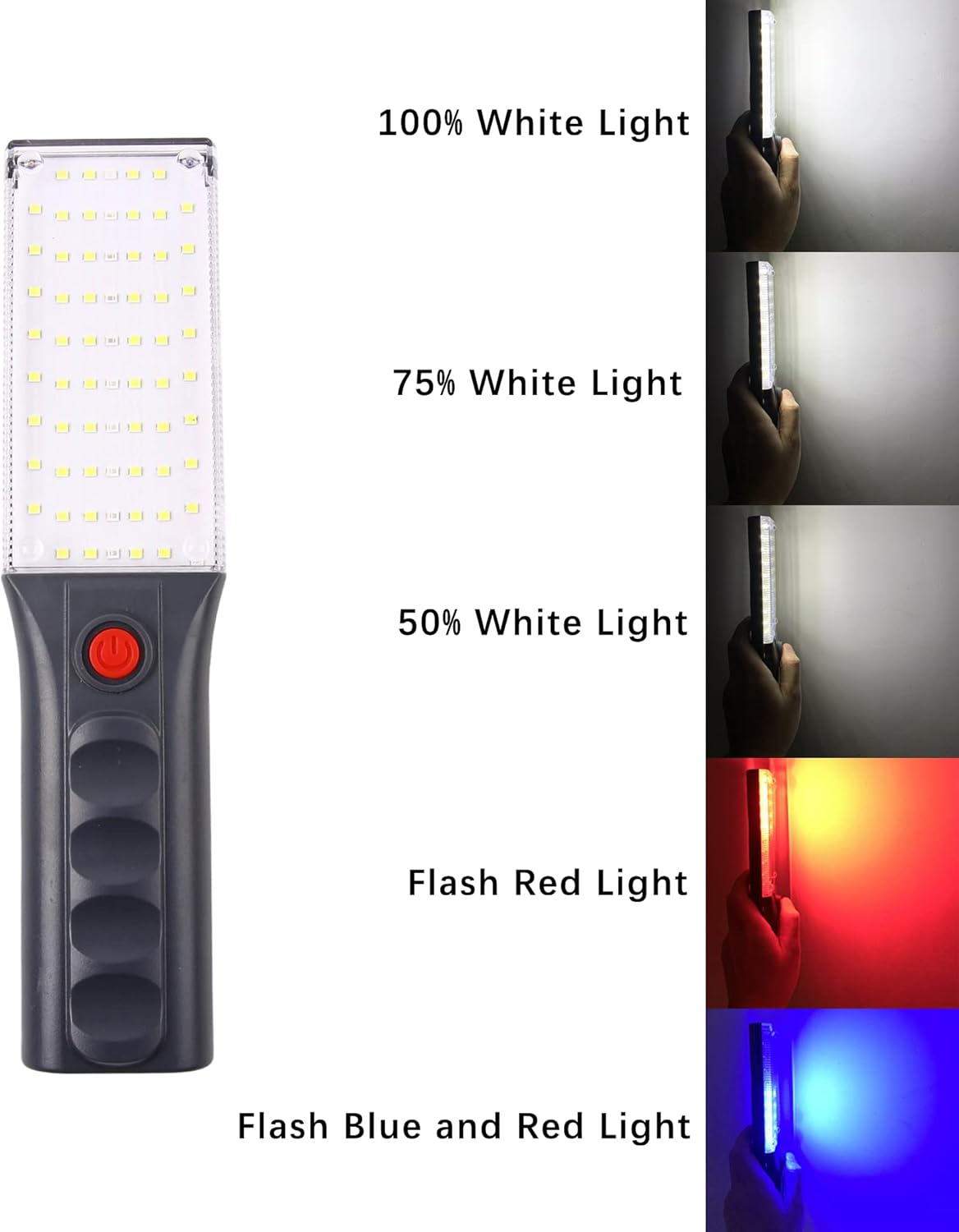 Vagocom LED Rechargeable Worklight,Cordless Battery Powered Powerful Inspection Trouble Light with White Lamp/Flash Red Light/Flash Blue Red Light,Magnet and Hook for Mechanic,Camping,Bbq,Emergency image number 6
