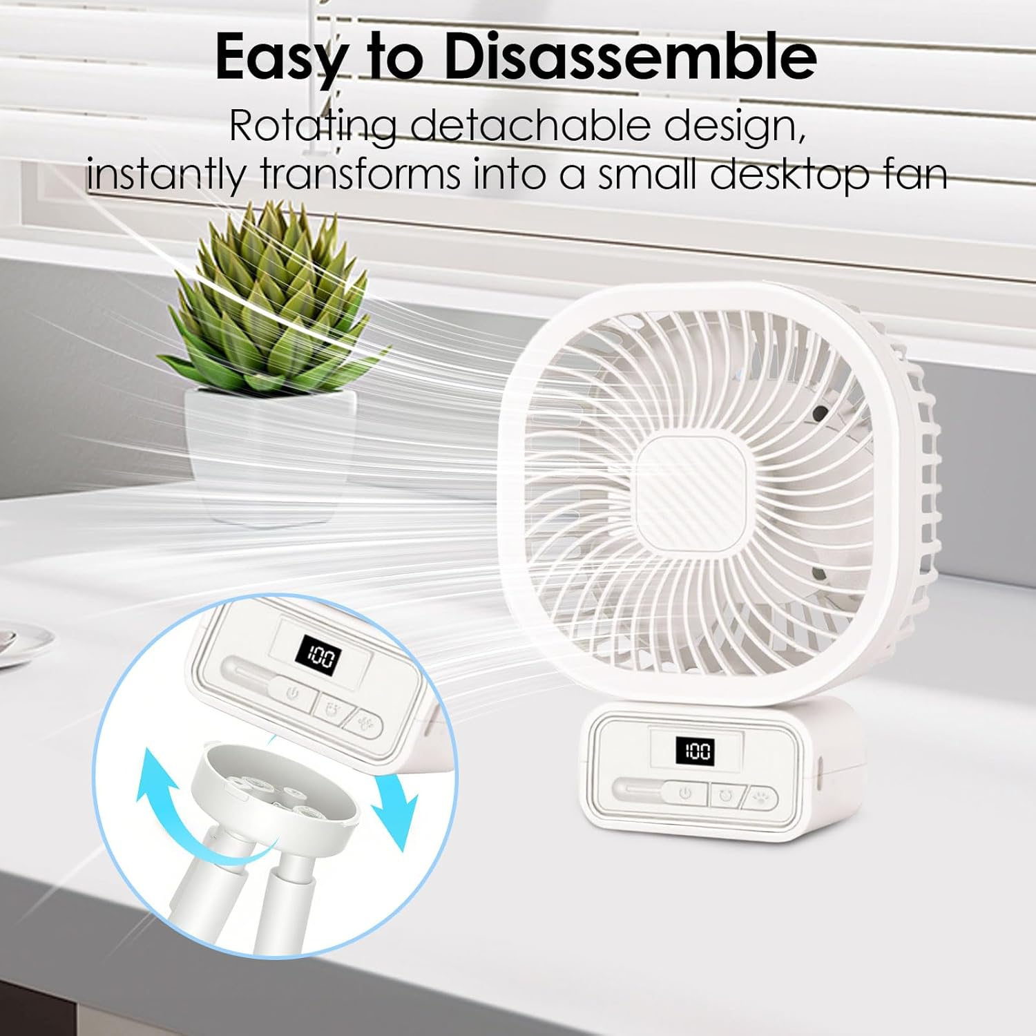 YLSD Portable Desk Fan, 5000Mah Battery-Powered Tripod Clip-On Stroller Fan, 3-Speed Adjustable Rotatable Personal Fan for Desk, Outdoor, Strollers, Car Interior, Camping image number 2