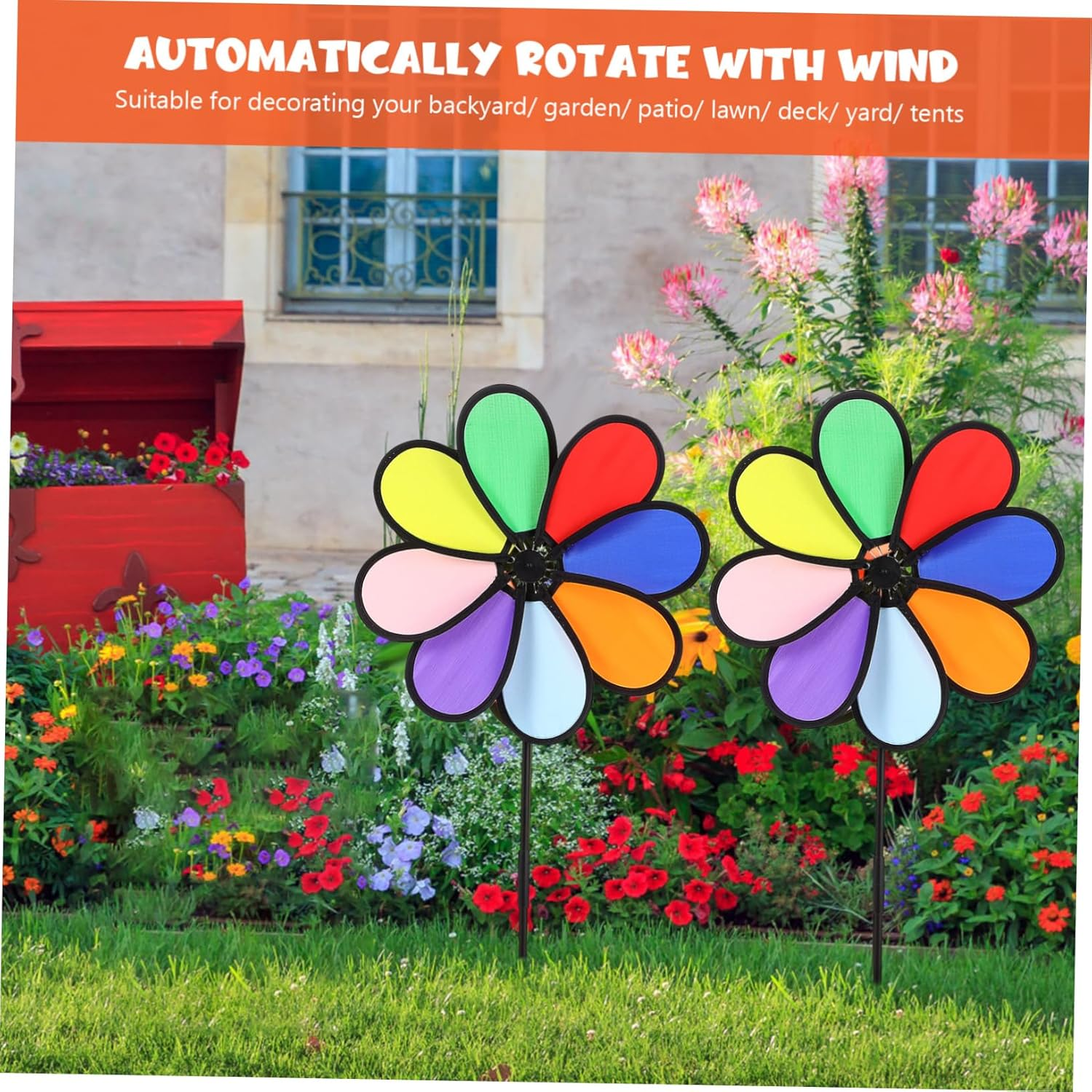 CIYODO Lawn Pinwheel Windmill Toys 2 Pack Colorful Windmill Spinners Easy Assembly for Outdoor Decor image number 2