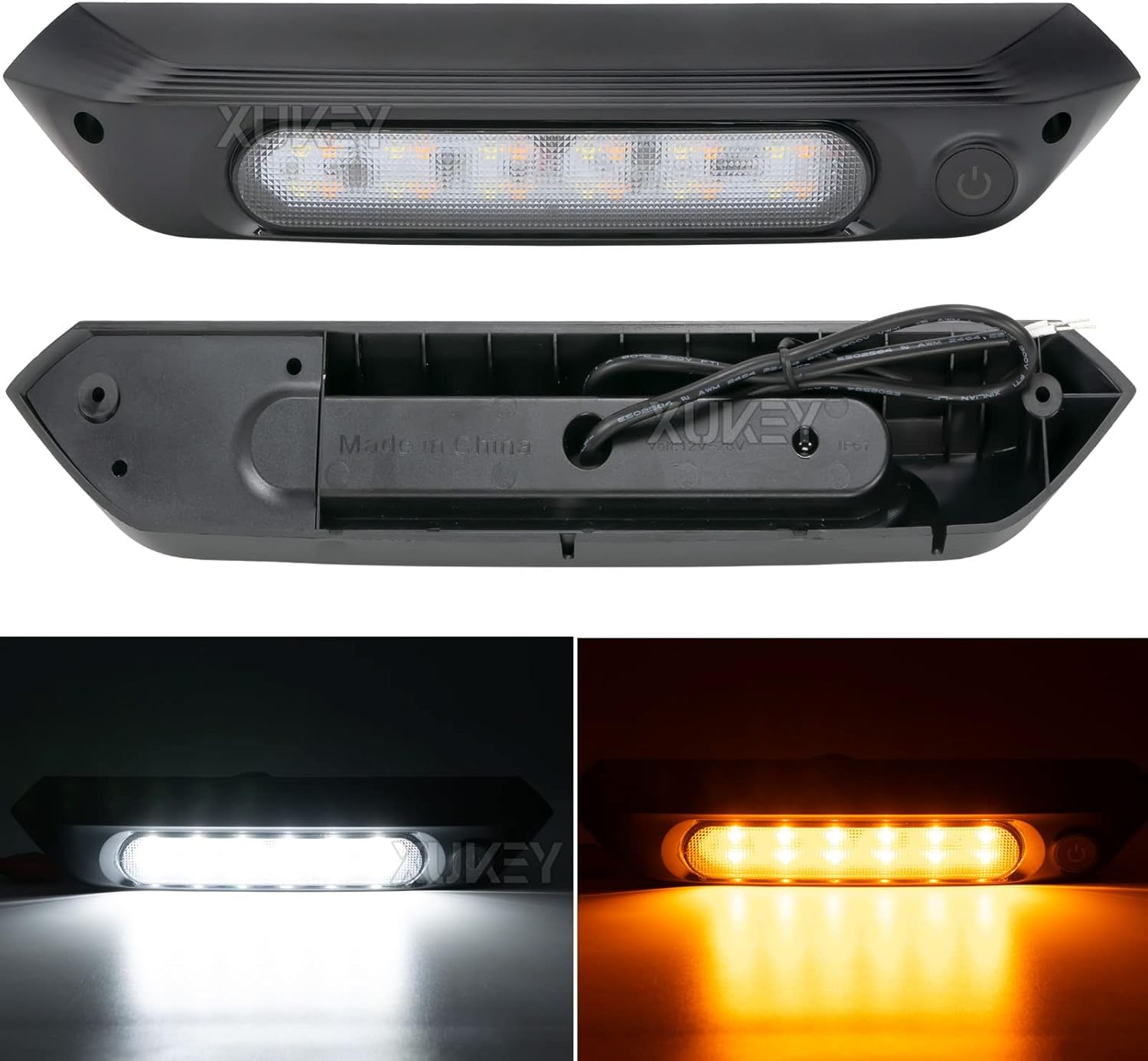 AUTOXBERT 12V RV LED Awning Porch Lights Waterproof Exterior Light 8W Amber White with Switch Lamp for Caravan Motorhome Camper Truck Black