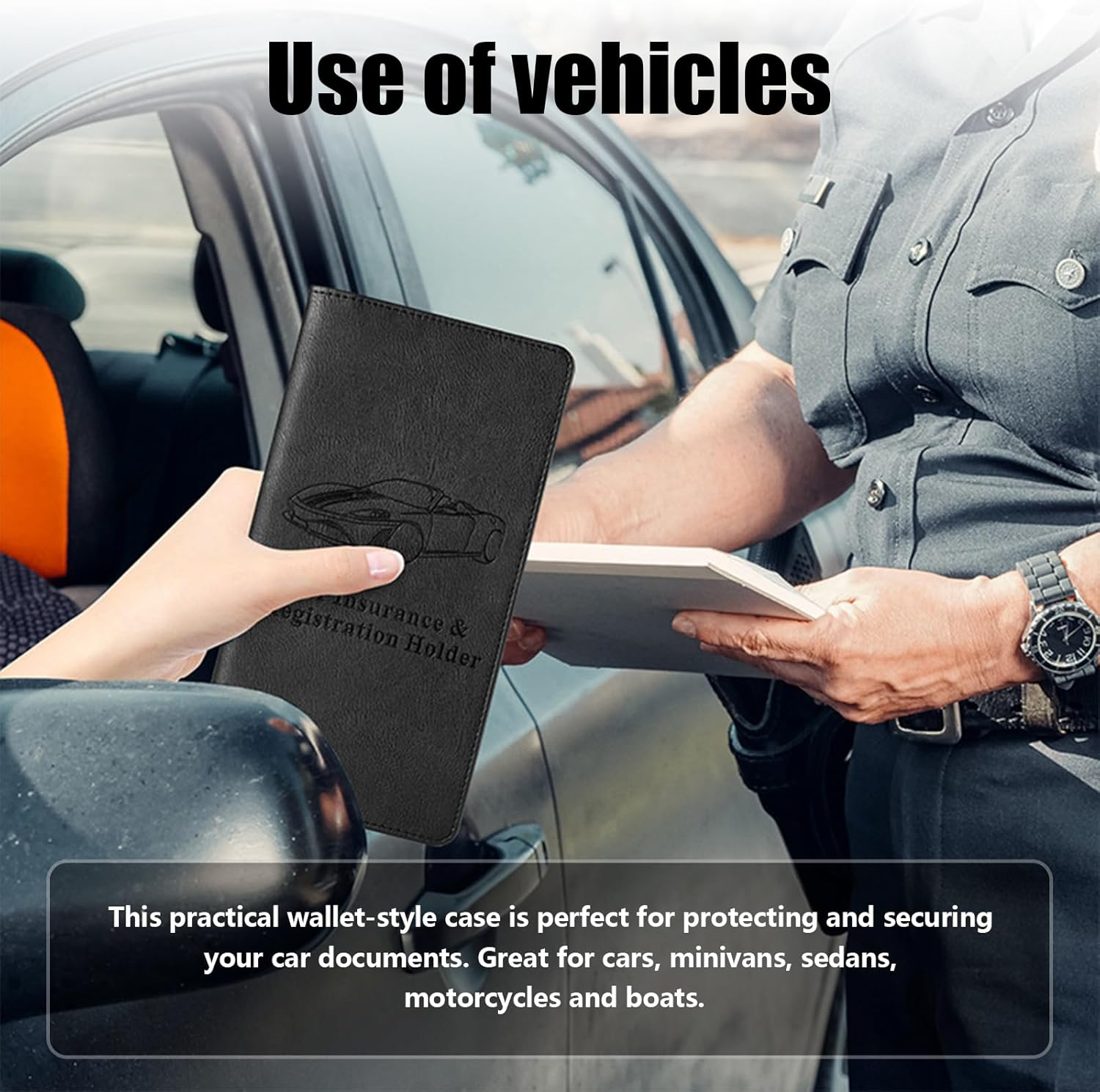 Kewucn Car Registration and Insurance Holder, Leather Auto Glove Box Organizer with Magnetic Shut, Vehicle Compartment Accessories Case for Cards, Driver License & Essential Documents - Marble Balck image number 7