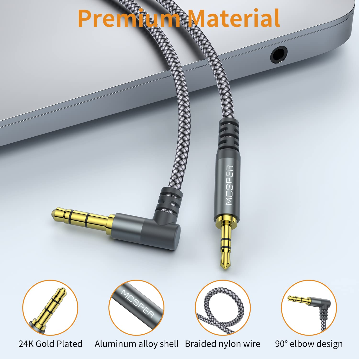 3.5Mm to 2.5Mm Aux Audio Cable (6.6FT), 90 Degree Right Cord Compatible with Bose 700 Quietcomfort QC45 QC35II QC35 QC25 Noise Cancelling Headphones, JBL E45BT E55BT E65BTNC Bluetooth Earphone(Grey) image number 5