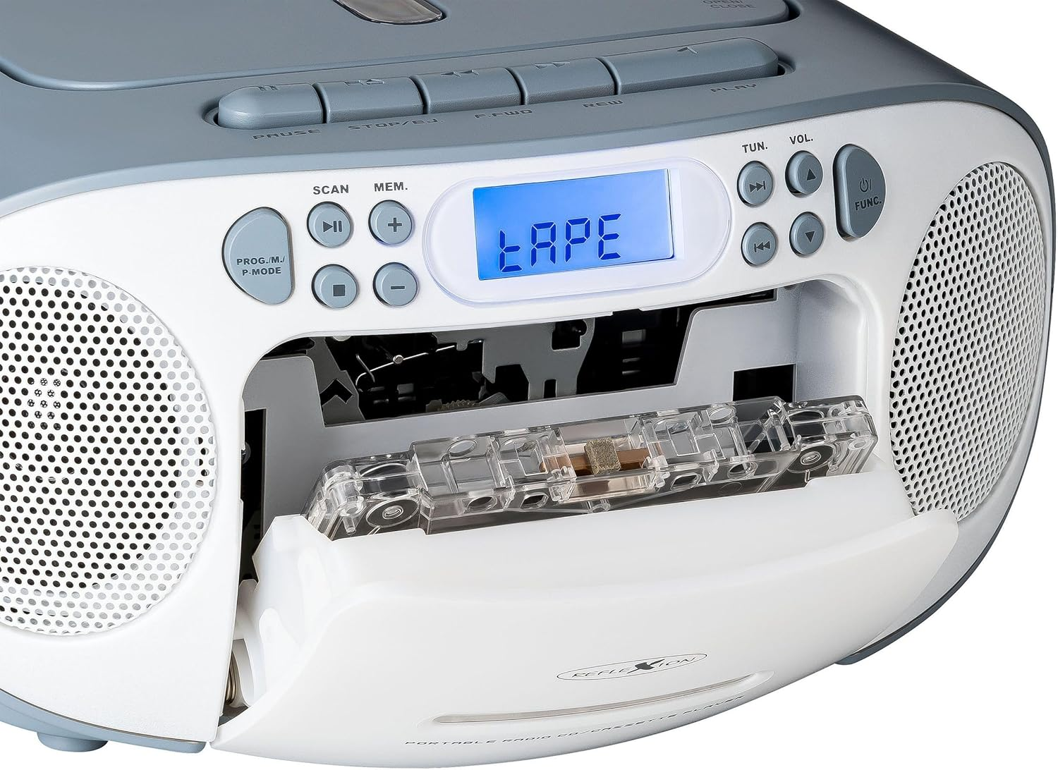 REFLEXION CD Player with Cassette and Radio for Mains and Battery Operation (PLL FM Radio, LCD Display, AUX Input, Headphone Jack), White/Blue, RCR2260 image number 6