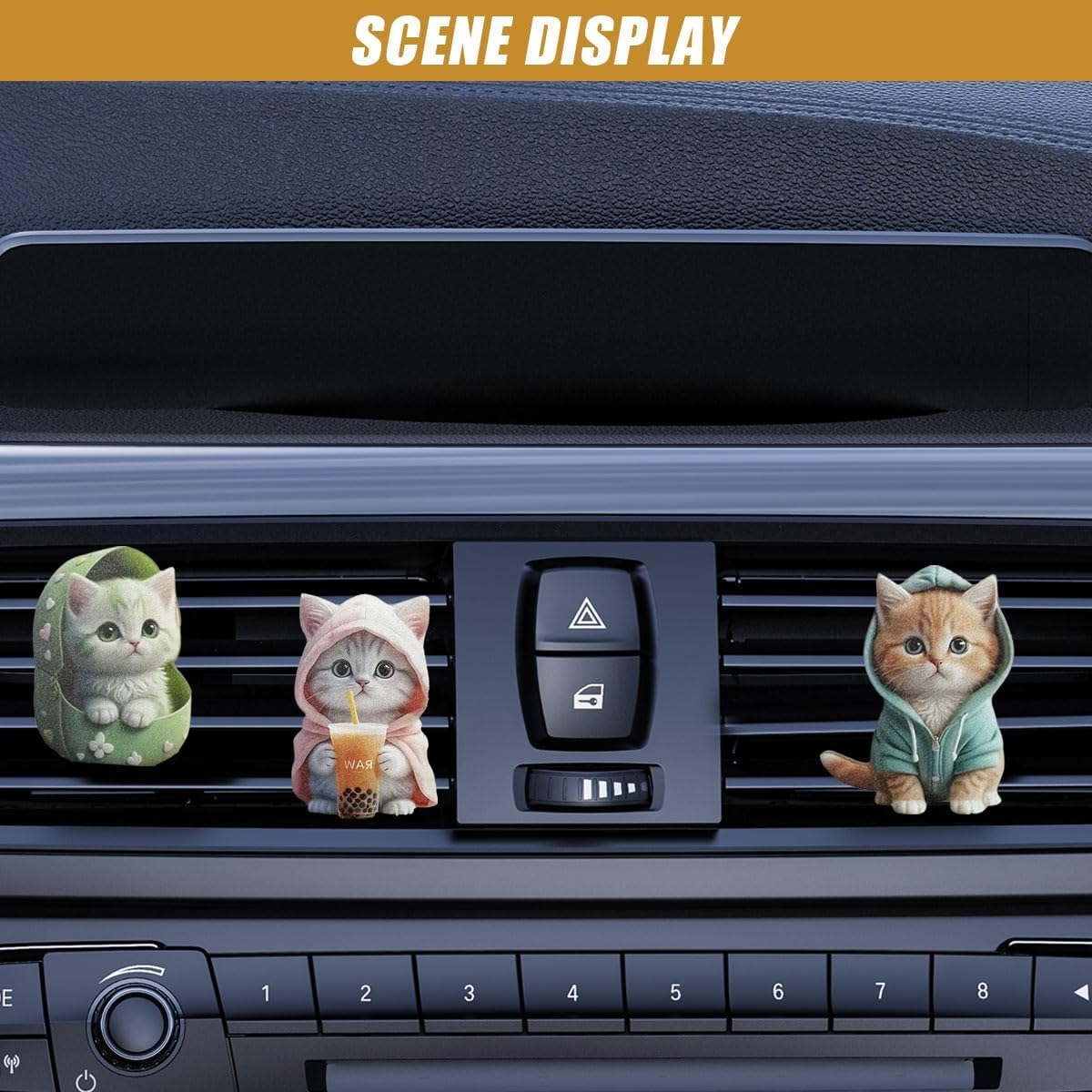 3PCS Cute Cat Car Air Freshener Vent Clips, 2D Flat Acrylic Cartoon Kitty Car Diffuser Air Conditioner Outlet Clip, Auto Interior Decoration Accessories for Most Vehicles (Blue/Pink/Green) image number 3
