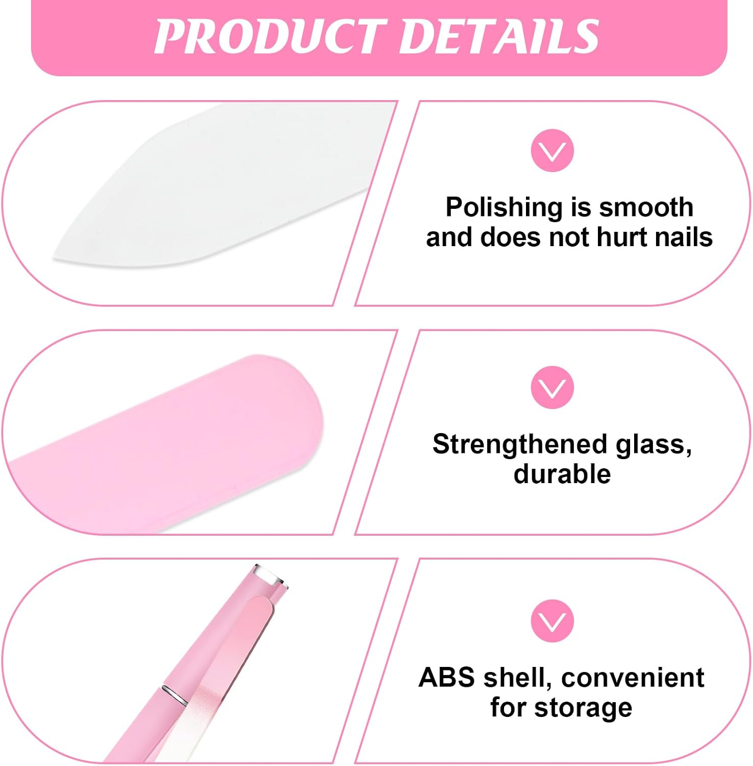 3 Pcs Glass Nail Files Set with Protective Case, Reusable Etched Nail Filer & Buffer for Natural, Acrylic & Gel Nails, Travel Friendly Manicure Kit for Women & Adults, Unique Gift (Pink, Blue, Green) image number 2