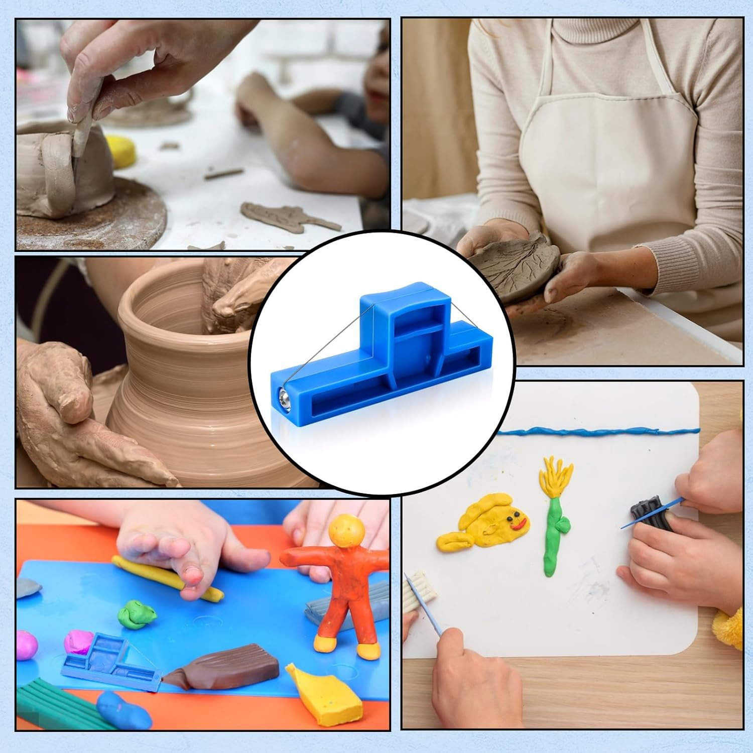 Angle Cutting Clay Tool Steel Wire Bevel Cutter Small Pottery Angle Cutter Plastic Pottery Trimming Tools Blue Plastic Ceramic Wire Cutters for Pottery, Ceramics, and Sculpting, 2.7 X 1.1 Inches image number 2