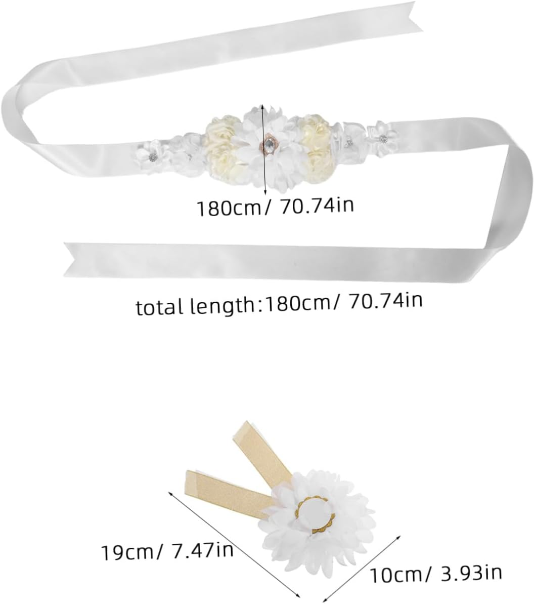 SHOWERORO Adjustable Maternity Flower Sash Belt with Back Support for Pregnant Women Elastic Stretchable Belly Band for Shower Pregnancy Photography And image number 5