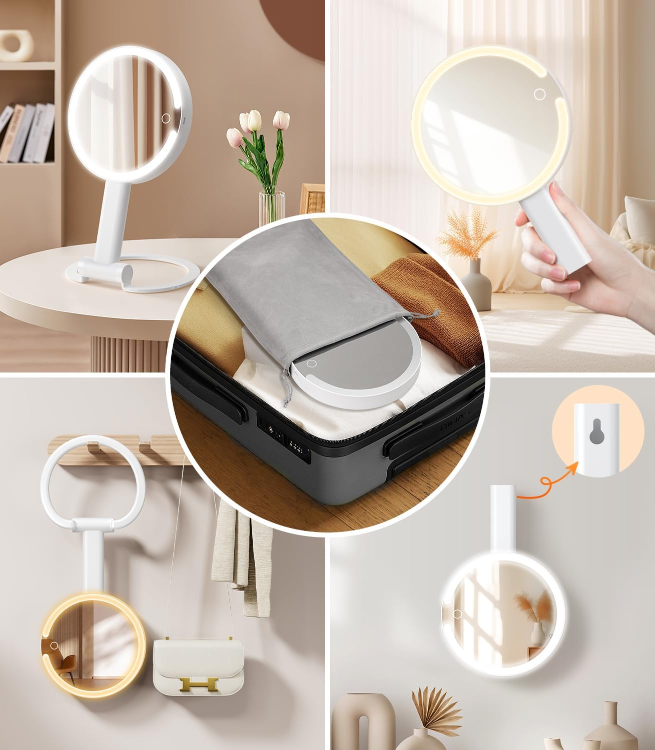 Gospire Magnifying Mirror with Light, 10X / 1X Double-Sided Makeup Mirror, 3 Colours, Dimmable Cosmetic Mirror with Lighting, 3-In-1 Travel Makeup Mirror, White image number 5