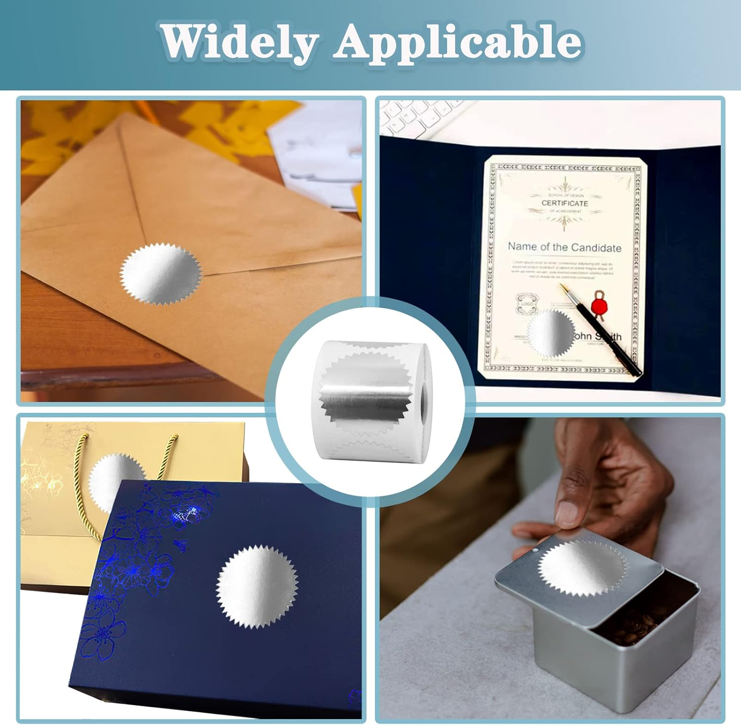 Certificate Award Seals, Silver Metallic Stickers with Serrated Edge 2'' Wafer Seals Labels for Envelopes, Package, School, Business - 250 PCS image number 6
