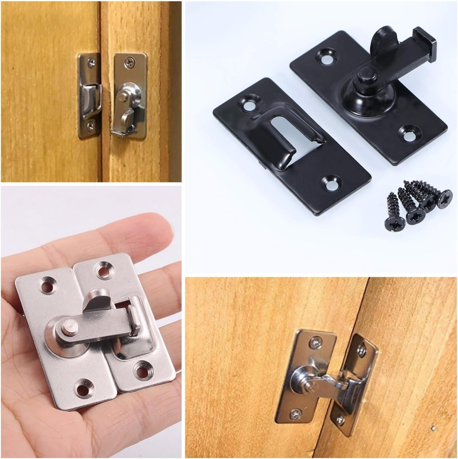 Taicols 90 Degree Door Latch Sliding Door Lock Screen Door Latch Pocket Door Latch,Stainless Steel Safety Angle Locking Latch for Push/Sliding/Barn Door,Right Angle Sliding Door Lock (Silver-4Pcs) image number 3