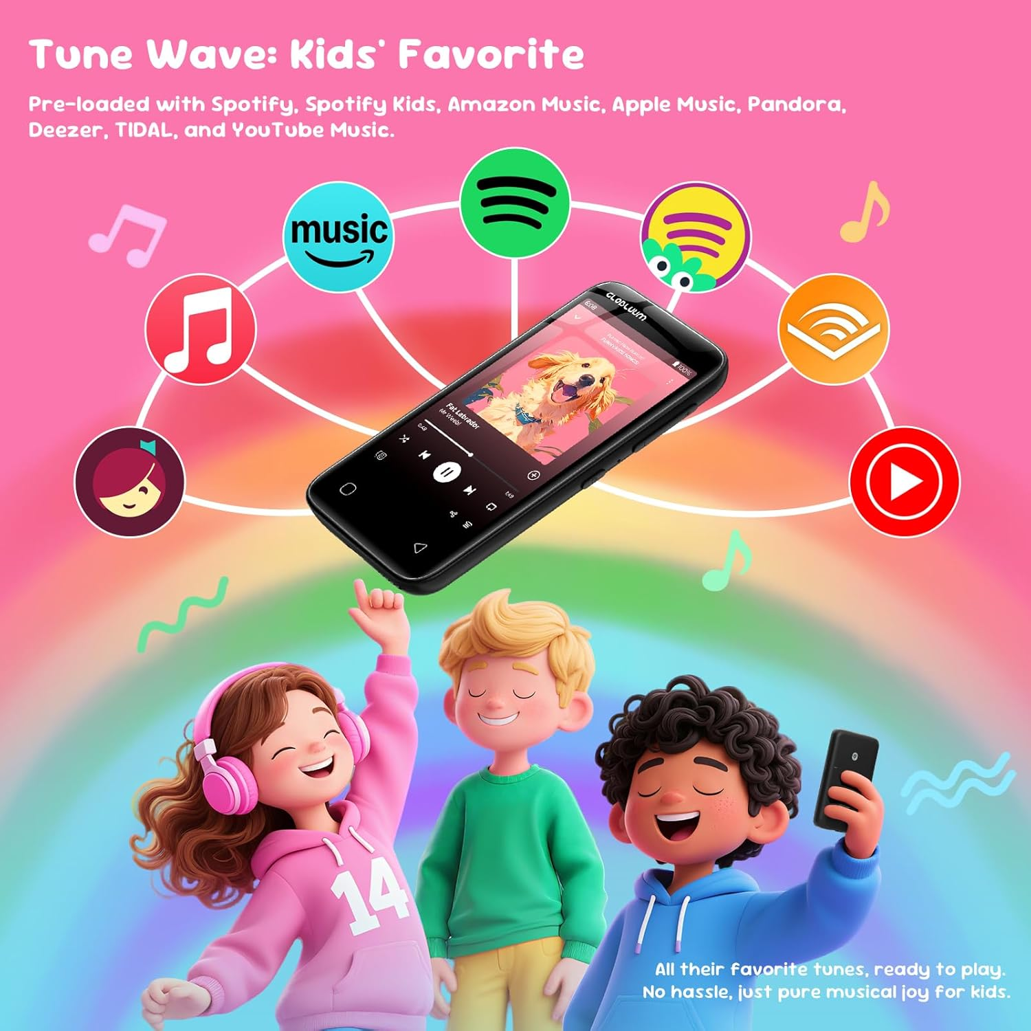 80GB MP3 Player for Kids, Parental Controls, Supports Spotify Kids, Audible, Librivox, Amazon Music and Kindle:Safe Android MP4 Player Gift with 4" Touchscreen, Wifi and Bluetooth(Black) image number 5