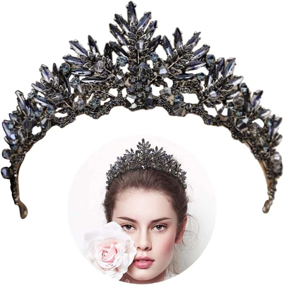 Angoily Queen Crown Crystal, Vintage Baroque Crown, Bridal Tiara Hairband, Wedding Headpiece Costume,Black Crystal Swan Headpiece for Women image number 2