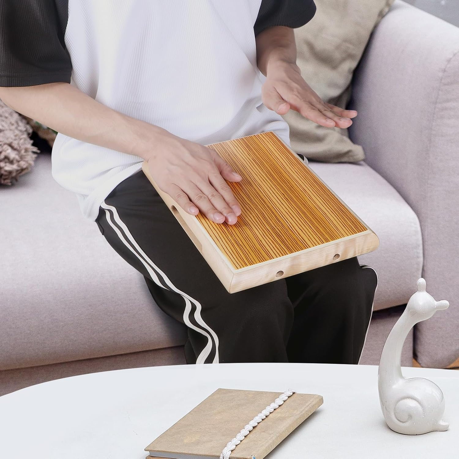 Cajon,12 * 9.4 * 1.7'' Portable Box Drum, Zebrawood Percussion Box Beat Box W/Cajones Internal Adjustable Snares Strings,Wrench,Hand Drum Carring Bag - 12" Natural image number 7