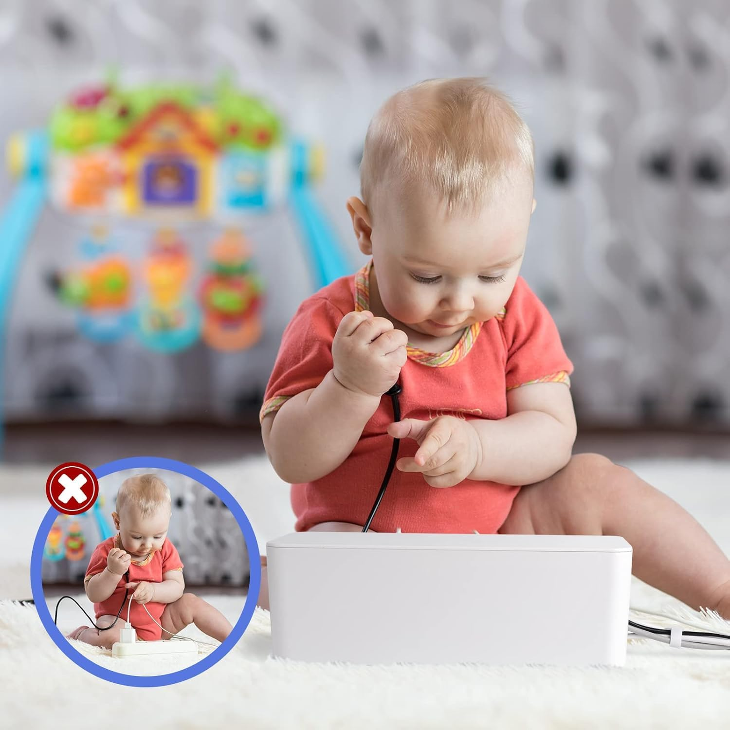 Cable Management Box |,Cord Organizer Box with Lid, Power Strip Storage Box for Desk Cable Organizer for Computers (Deep White) - Milky image number 2