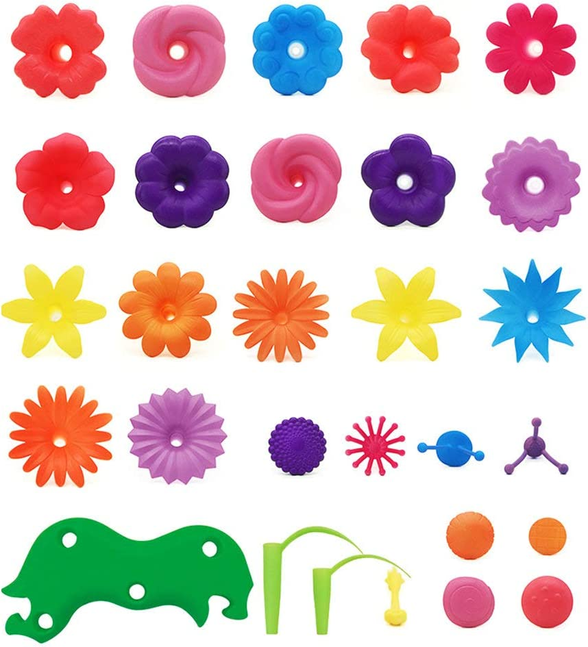 Oundarm Build a Garden DIY Arts Flower Building Toys Set 3+ Years Old Girls Stacking Game for Toddlers, 52Pcs with Box and Bag