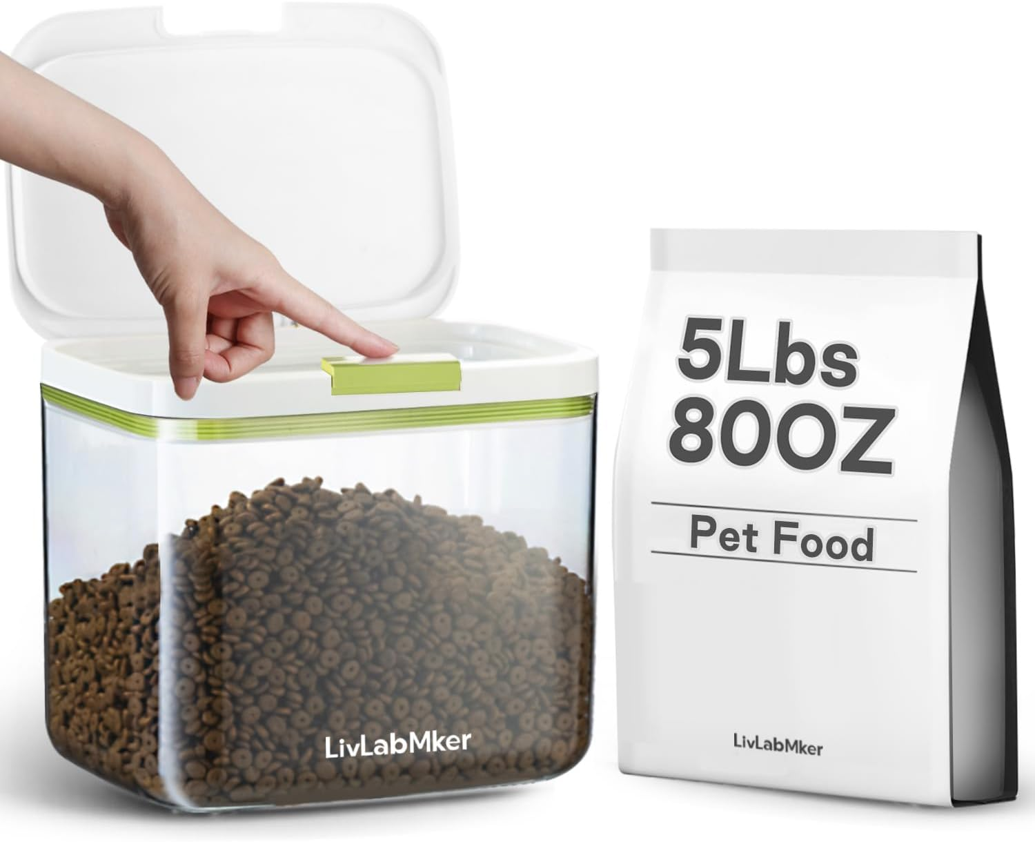 Livlab Mker 5Lbs/80Oz/4.3Qt Airtight Dog Food Storage Container with Lids,Dog Treat Container with Measuring Cup,Dry Pet Food Storage Bin for Dogs,Cats,And Birds 4.5L image number 5