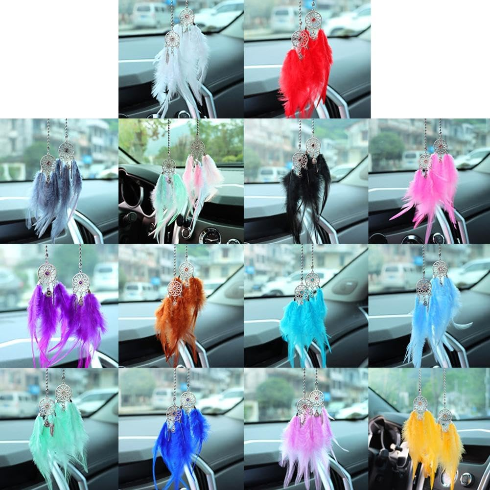Mini Dream Catcher Car Interior Rearview Mirror Hanging Decor, Feather Dream Catcher Crystal Charm Bling Deco Accessories, Bling Car Deco Accessories for Women (Royal Blue) image number 3