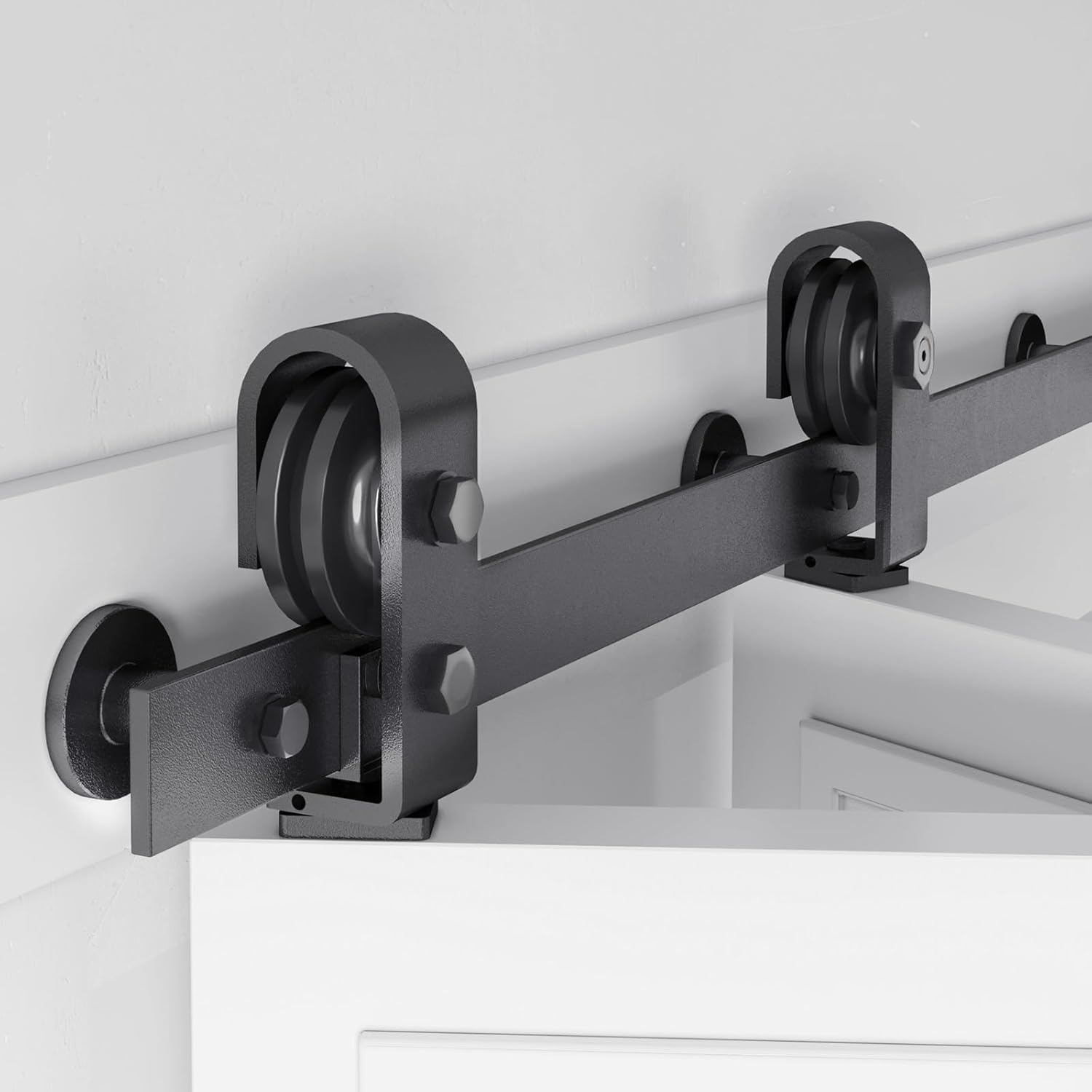 FINOSEN 40 Inch Bifold Barn Door Hardware Track Kit for Two 18 Inch Closet Doors,Top Mount Sliding System,Heavy Duty Roller,Smoothly and Quietly,Black(Bifold Door Not Included) image number 5