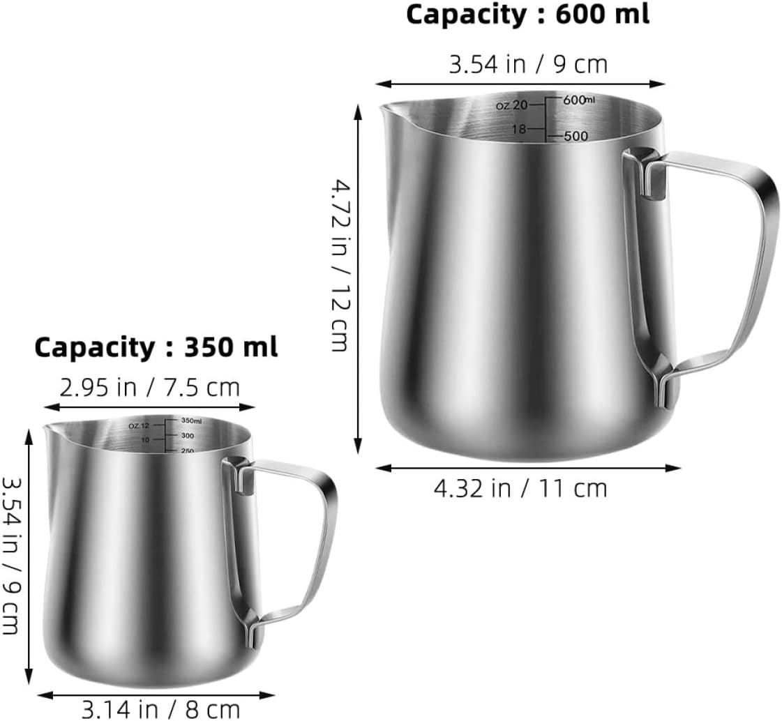 BESPORTBLE Stainless Steel Milk Frother Cup Set 350Ml 600Ml Steaming Pitcher Jug with Latte Pen Coffee Bar Accessories for Cappuccino and Espresso Brewing image number 3