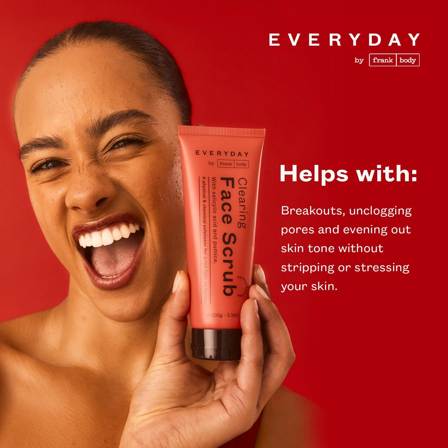 Everyday by Frank Body Clearing Face Scrub | with Pumice and Salicylic Acid to Exfoliate, Clear and Target Blemishes and Breakouts | Fragrance Free | Vegan and Cruelty Free | 100Ml image number 1