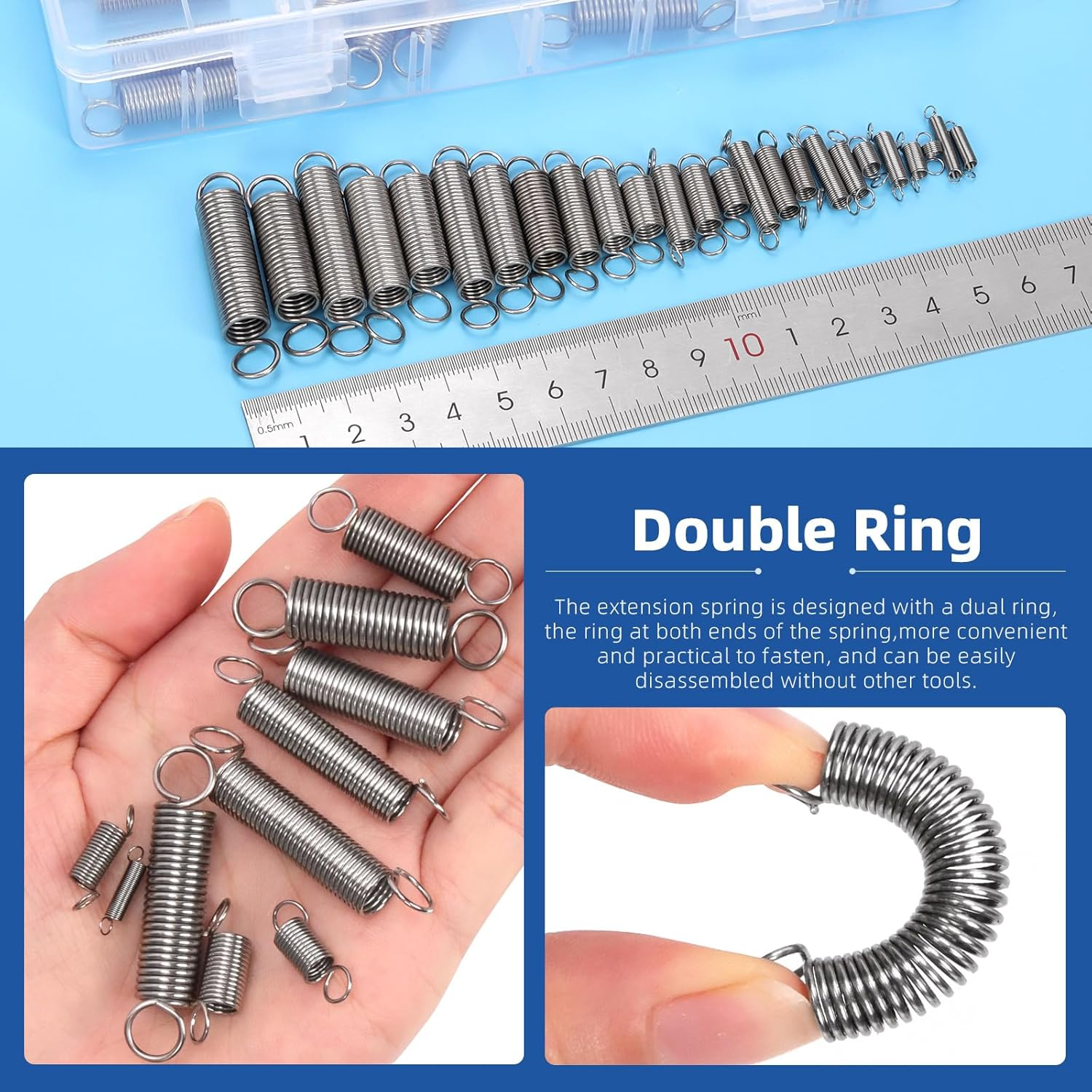 Glarks 100Pcs Stainless Steel Extension Springs with Double Hook Sets 25 Sizes Small Spring Tension Spring Wire Assortment for Machinery Construction Industrial image number 6