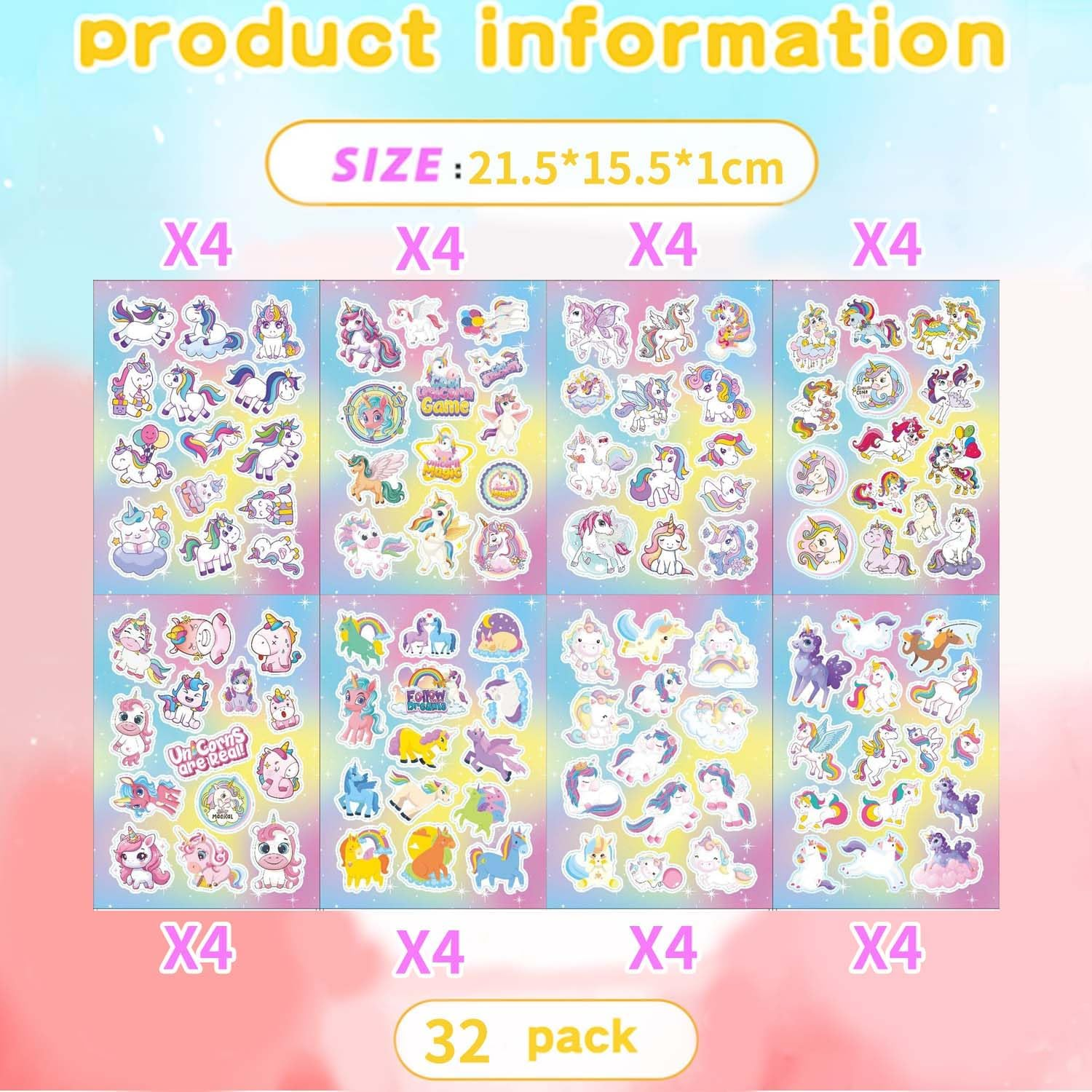 Shalve 32 Sheets Unicorn Stickers 420 PCS Cute Waterproof Stickers Wall Decal Self Adhesive Decals Party Birthday Invitations Envelopes Decorations Party Goodie Gifts Bags Decor School Class Rewards