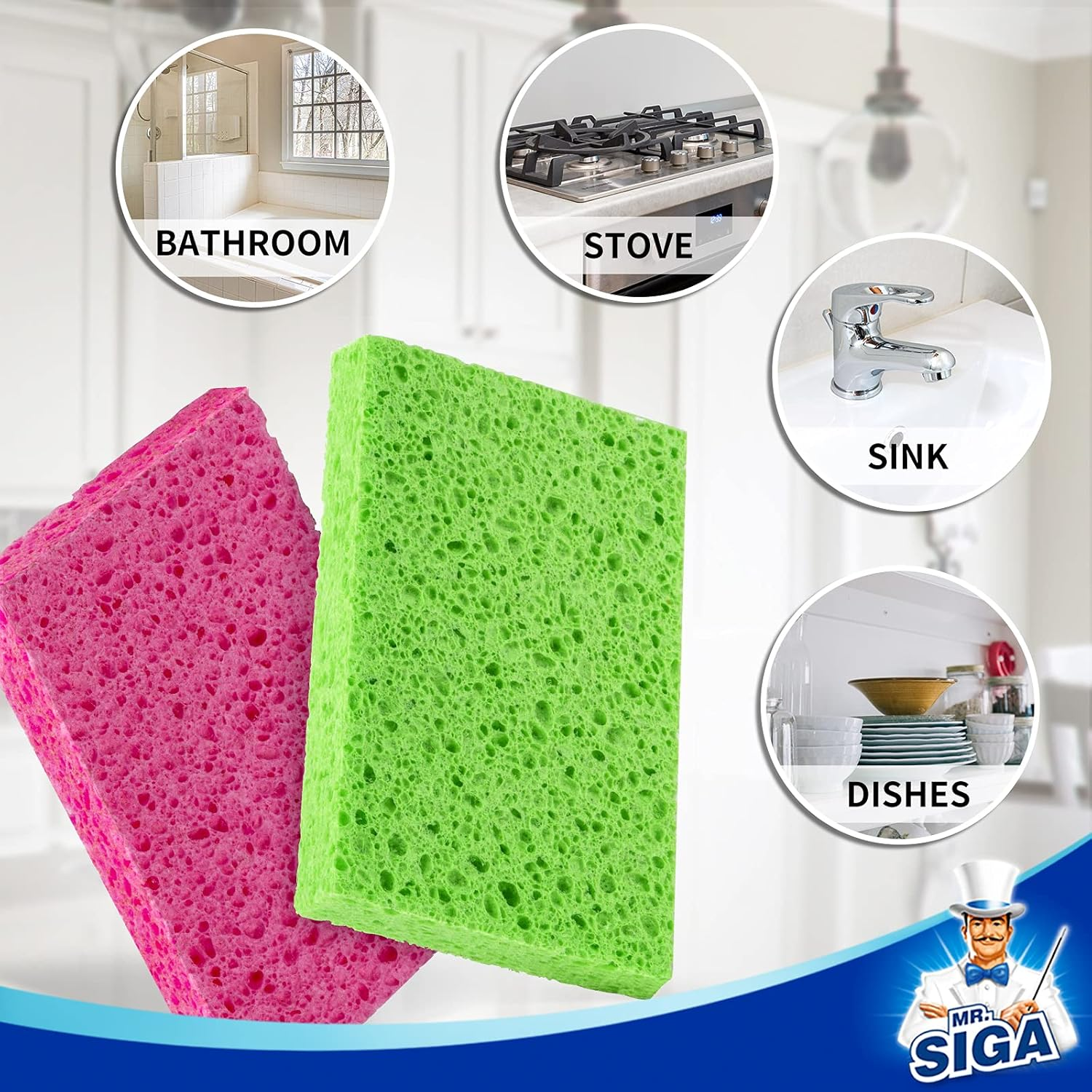 MR.SIGA Scrub Sponges, Non-Scratch Sponges for Dishes, Kitchen Sponge Dish Scrubber, 12 Pack image number 4