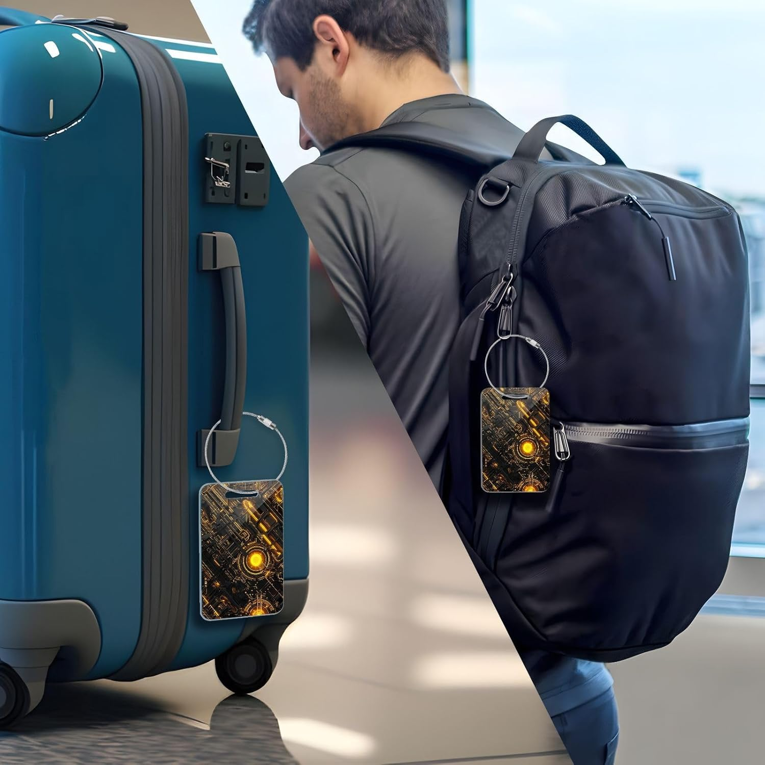 Cool Yellow Gear Acrylic Travel Suitcase Tags Airport Luggage Tags Baggage Tag for Air Travel 4 Pack Luggage Tags Set image number 3