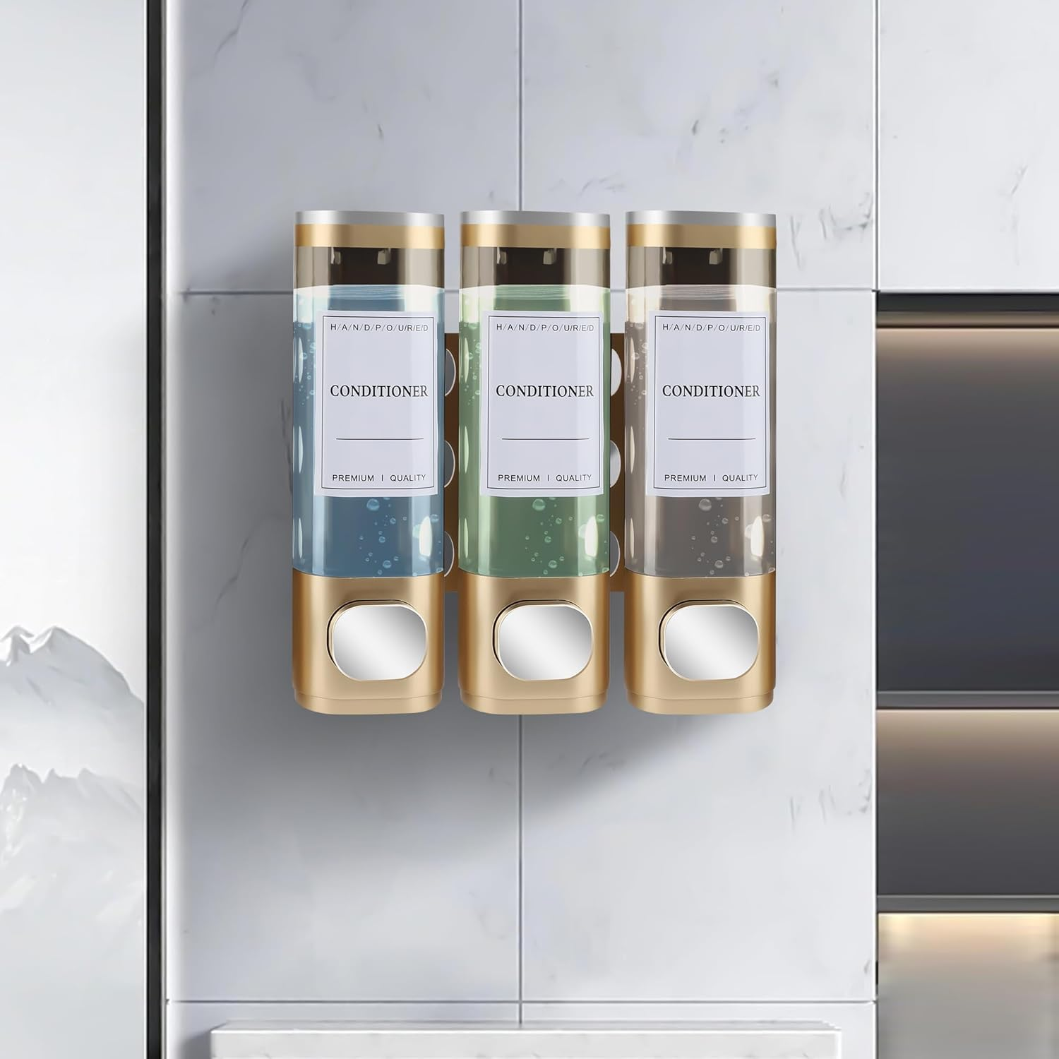 MEKOTRIN Soap Bathroom Shower Dispenser 3&times;300Ml Chamber Liquid Soap Lotion Gel Label Lock Wall Mounted Dispenser 5 Colors(Gold)