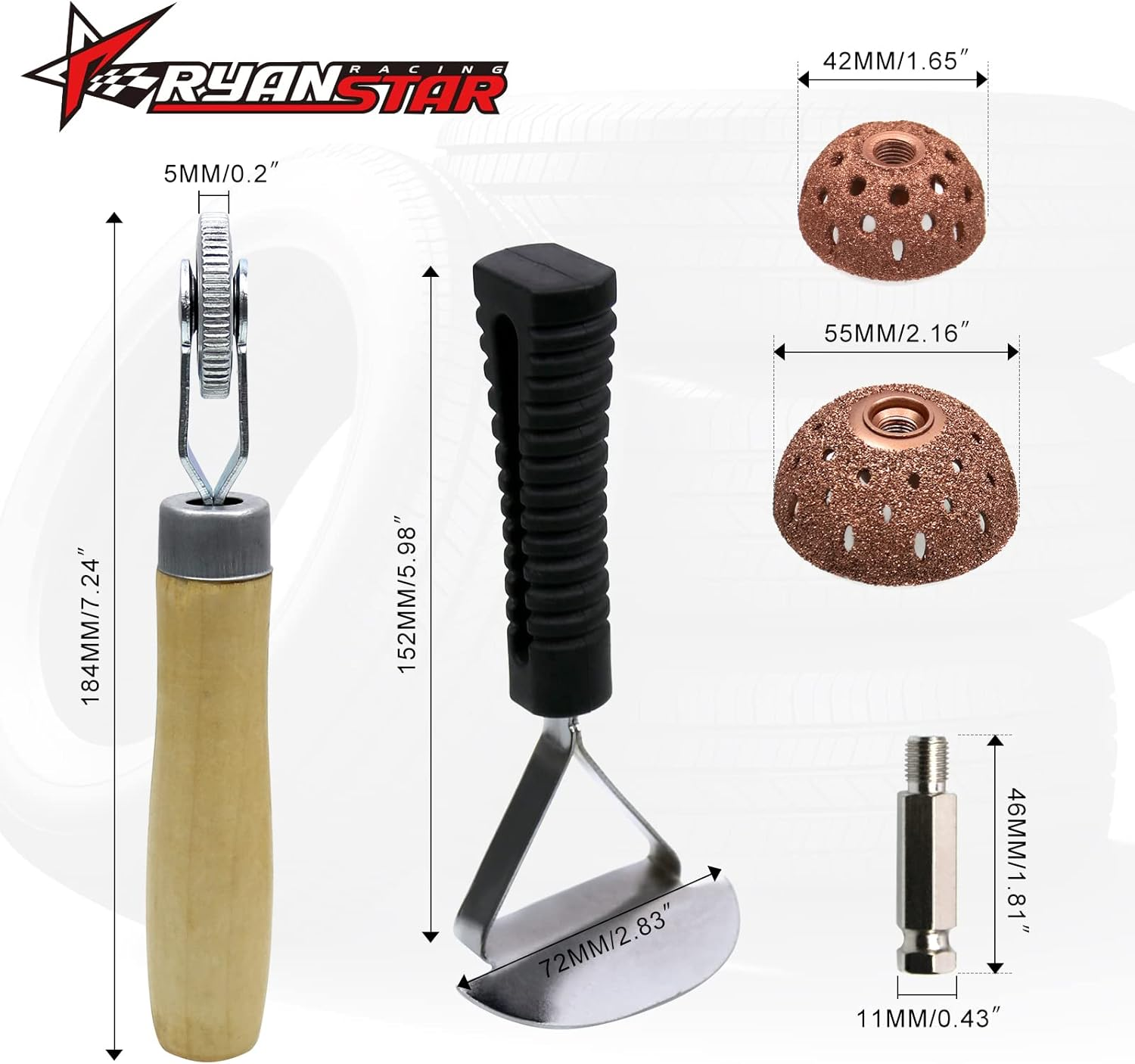 RYANSTAR Racing Tire Repair Set Includes 2500Rpm Low Speed Air Tire Buffer Tire Patch Roller Tire Inner Liner Scrapper 3Pcs Tungsten Steel Buffing Wheel 42Mm 55Mm - No Tire Roller image number 4