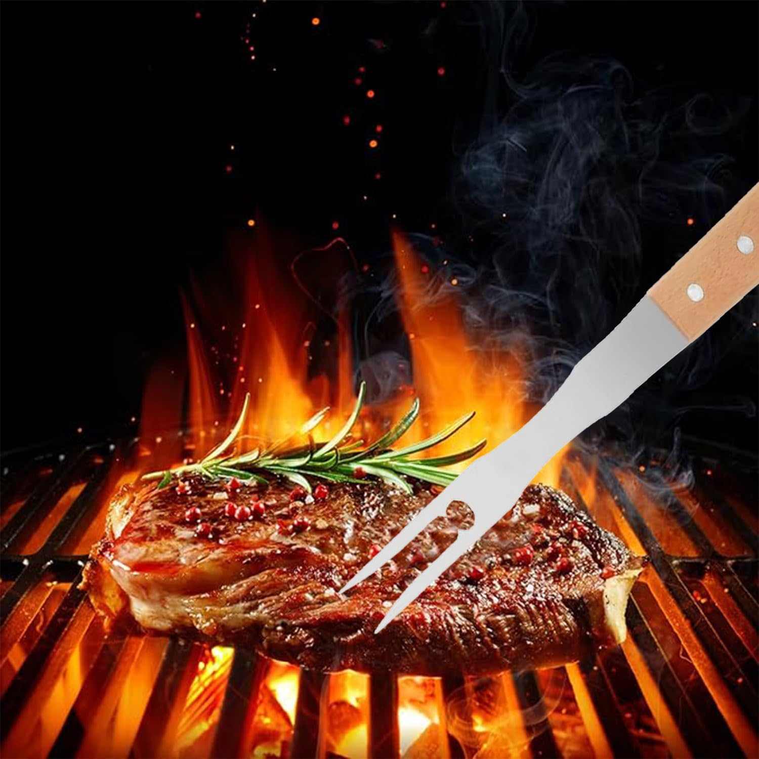 2 Pack Double Prong Stainless Steel Forks, Meat Forks Non-Slip Carving Forks for Cooking Fork Lifter BBQ Kitchen Cooking Picnic Fruit Food image number 6