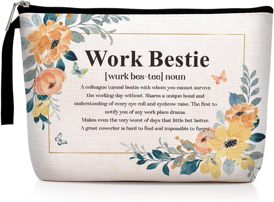 Funny Work Bestie Noun Makeup Bag Thank You Retirement Gifts BFF Gifts Friendship Gifts for Women Friends Coworker Colleague Cosmetic Bag Zipper Pouch Bag Travel Bag for Birthday Christmas, Beige0426, 9.5X6.3X1.6 Inches image number 4