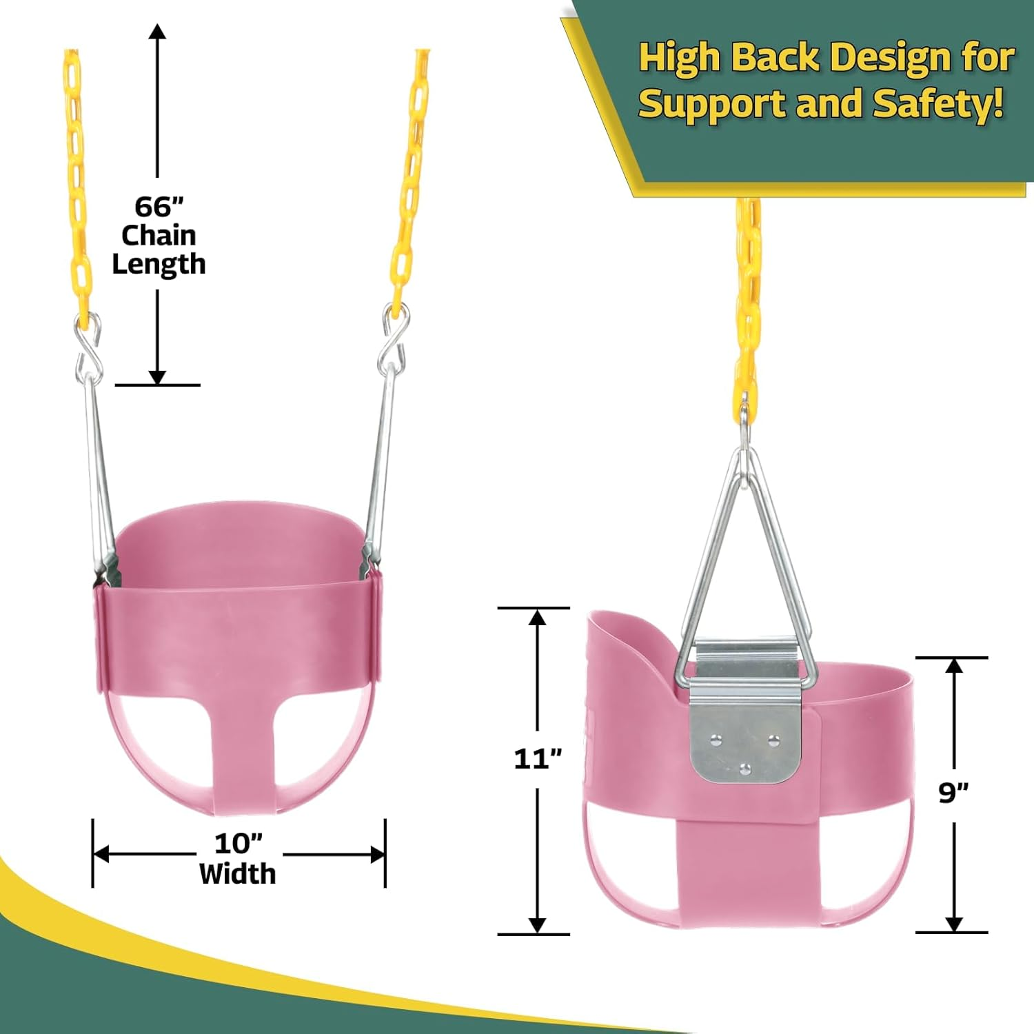 Eastern Jungle Gym Heavy-Duty High Back Full Bucket Toddler Swing Seat | Coated Swing Chains Fully Assembled | Pink Swing Set Accessory image number 5