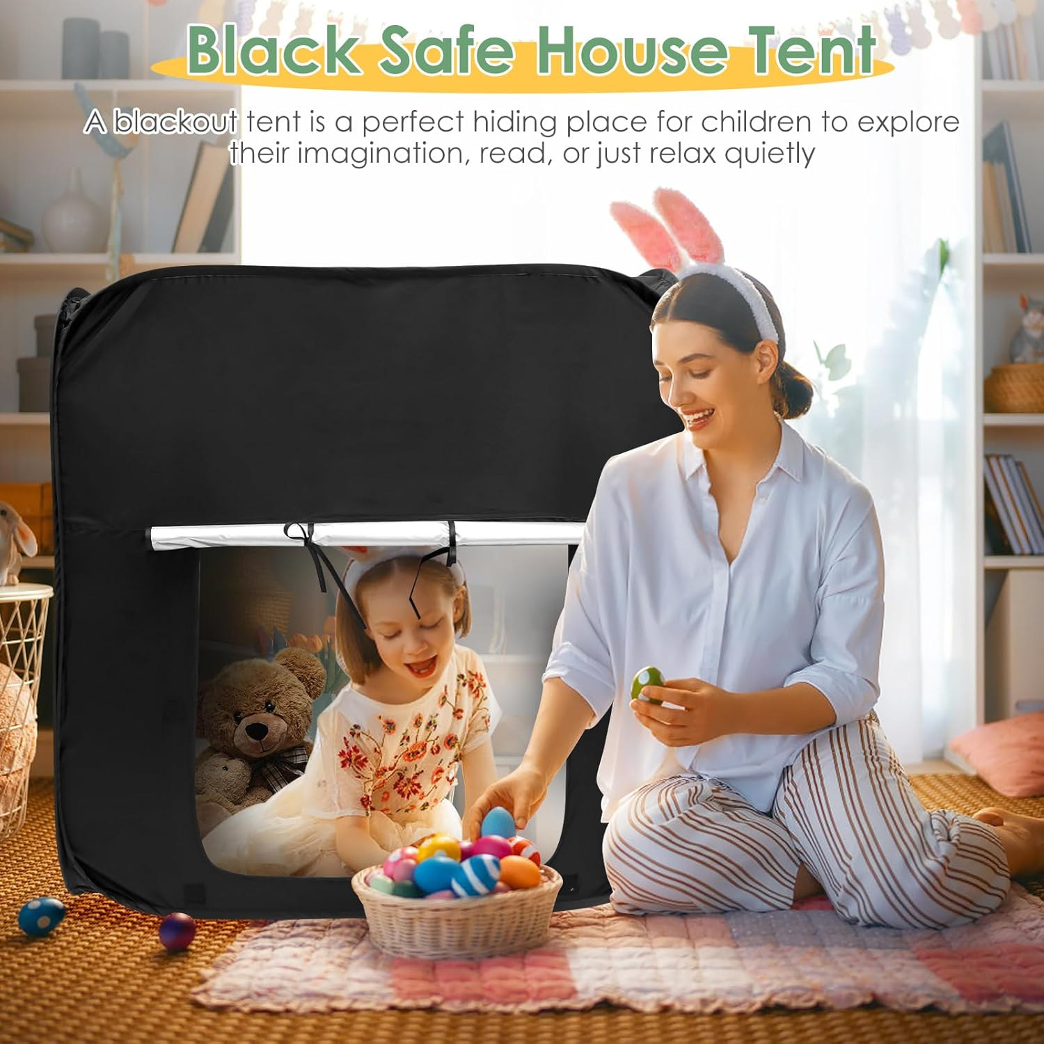 Pop up Black Out Tent, Sensory Calming Hideout, Calming Tent, Portable Foldable Pop up Black Out Tent Lightweight Sensory Calming Hideout Home Calming Tent for Kids Black image number 1