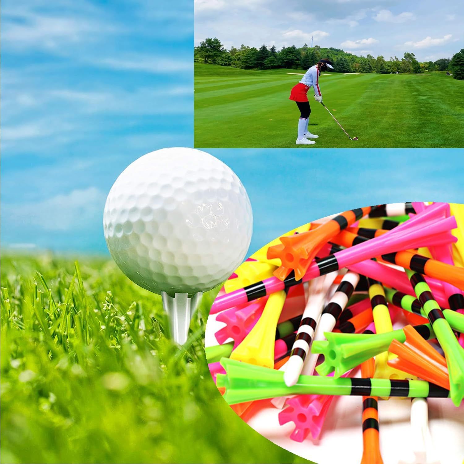 Yharnamite 50 Pcs Plastic Golf Tees, 3-1/4" Professional Golfing Tees with Five Claws Prong, Long Golf Tees, Frictional Resistance Reduction, Mixed Color image number 2