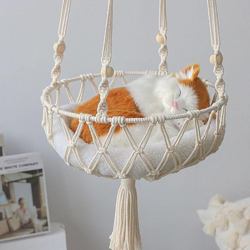 Cat Hammock, Bed Basket Swinging Pet House Nest for Small Dog Cat, Boho Hammocks, Space Saving Furniture Perches and Shelves for Wall image number 1
