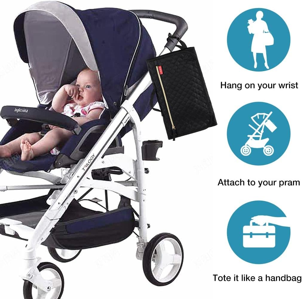 Lekebobor Portable Changing Pad for Baby, Baby Changing Pad for Diaper Bag or Changing Table. One-Hand Diaper Change Pad.Baby Shower Gifts, Newborn Baby Essentials, Unisex Baby Stuff,Quilted Black image number 4