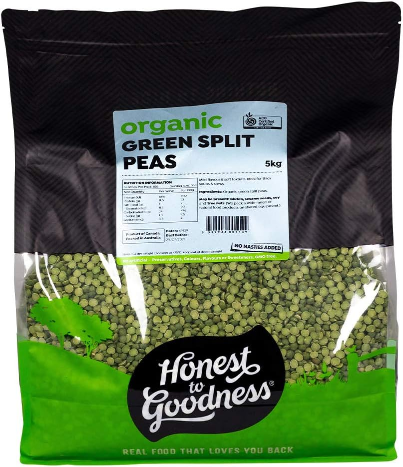 Honest to Goodness, Organic Green Split Peas, 5Kg - Mild Earthy Flavour and Soft Texture Once Cooked. Thicken Soups and Stews or Make Dips and Spreads. image number 3