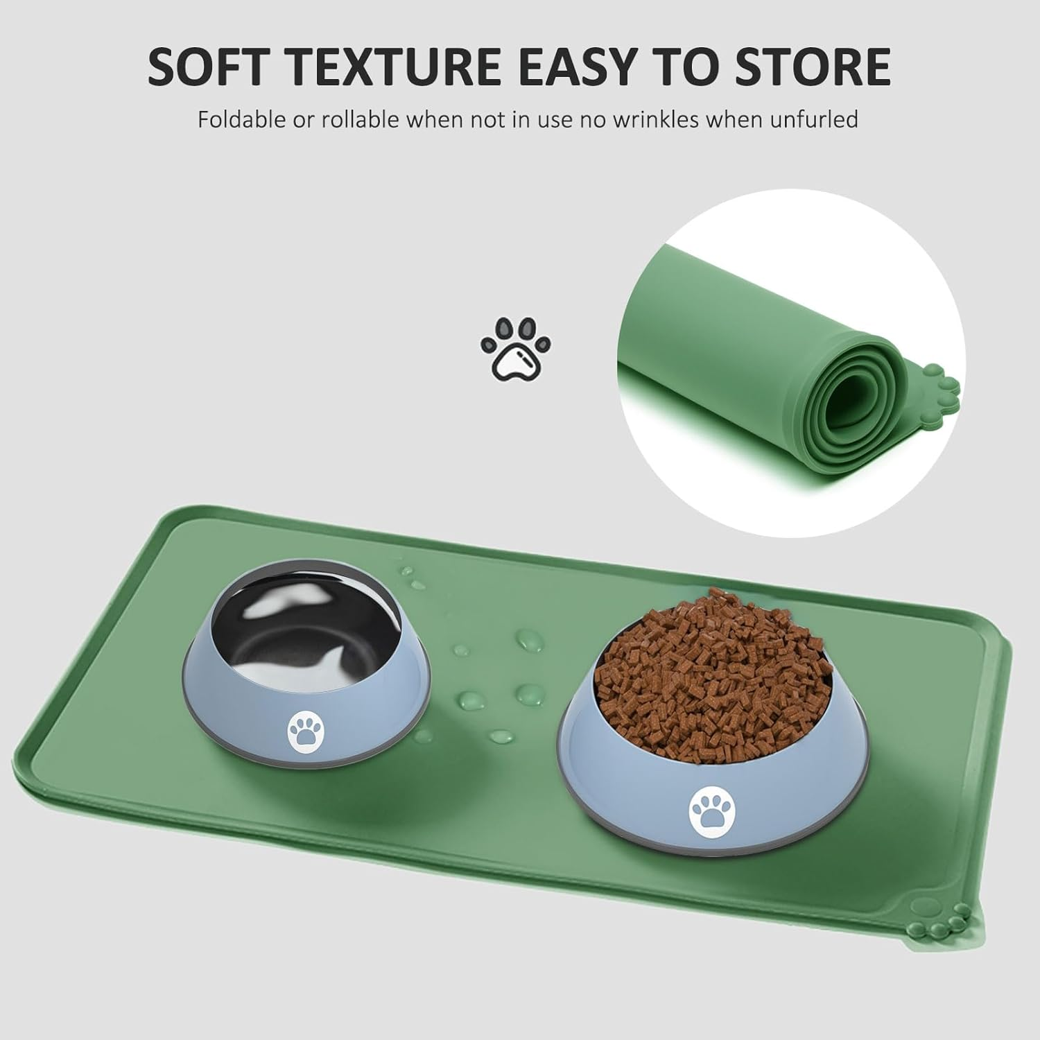Silicone Food Mat for Dogs Cats，Thicker Waterproof Anti-Slip Pet Feeding Mats，Raised Edge, Spill-Proof Easy to Clean, Dishwasher Safe for Dog and Cat Bowls (Green, L) - Blue image number 4
