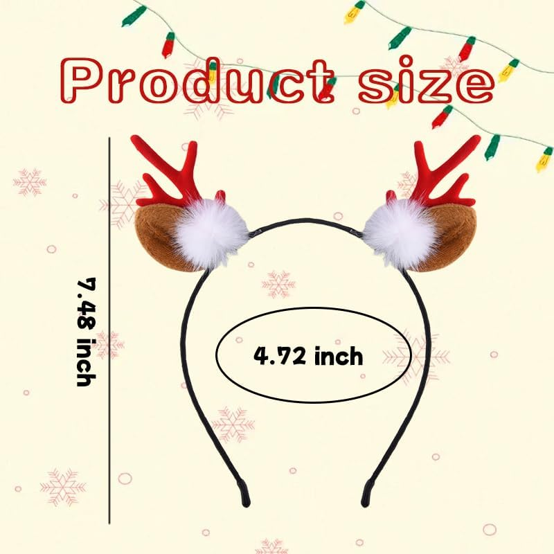 Christmas Deer Reindeer Antlers Headband Holiday Christmas Antler Headband Holiday Christmas Hair Accessories for Girls Women Xmas Deer Ears Headband Hair Hoop for Girls Deer for Women image number 4