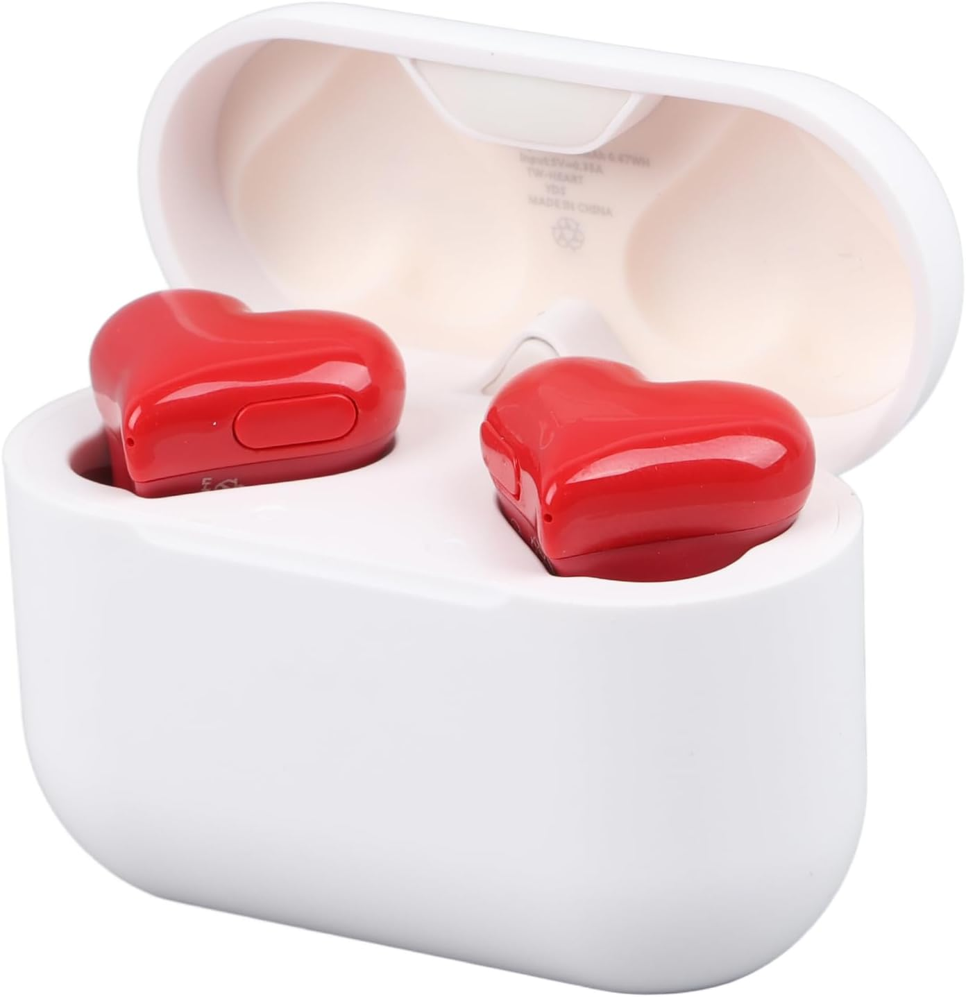Wireless Earbuds, Red Heart Shaped Earbuds with White Charging Case, Hifi Noise Canceling Stereo Earphones, in Ear Lightweight Headphones for Girls, Women, Kids image number 6