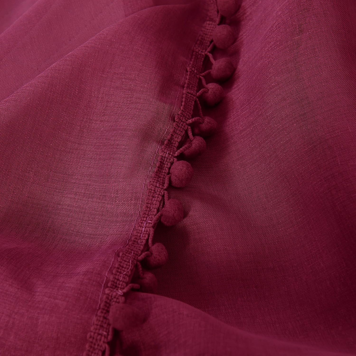 Elegant Comfort Semi-Sheer Pom Pom Tassels Curtains - 2 Panels Set - with 2Inch Rod Pocket - Solid Sheer Curtain Drapes for Living Room, Bedroom, W60 X L84, Burgundy image number 6